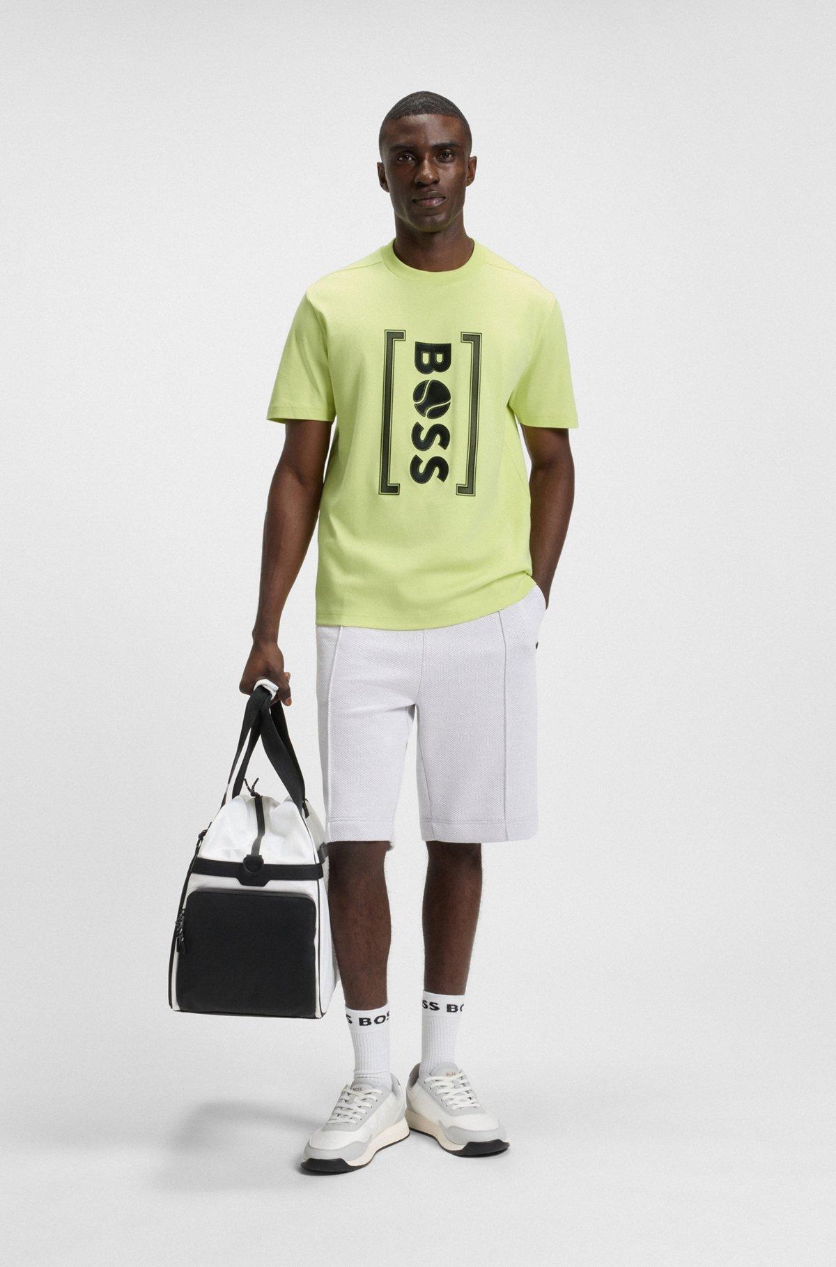 BOSS - Relaxed-fit T-shirt with tennis-inspired mesh-print logo - Light Green Product Image