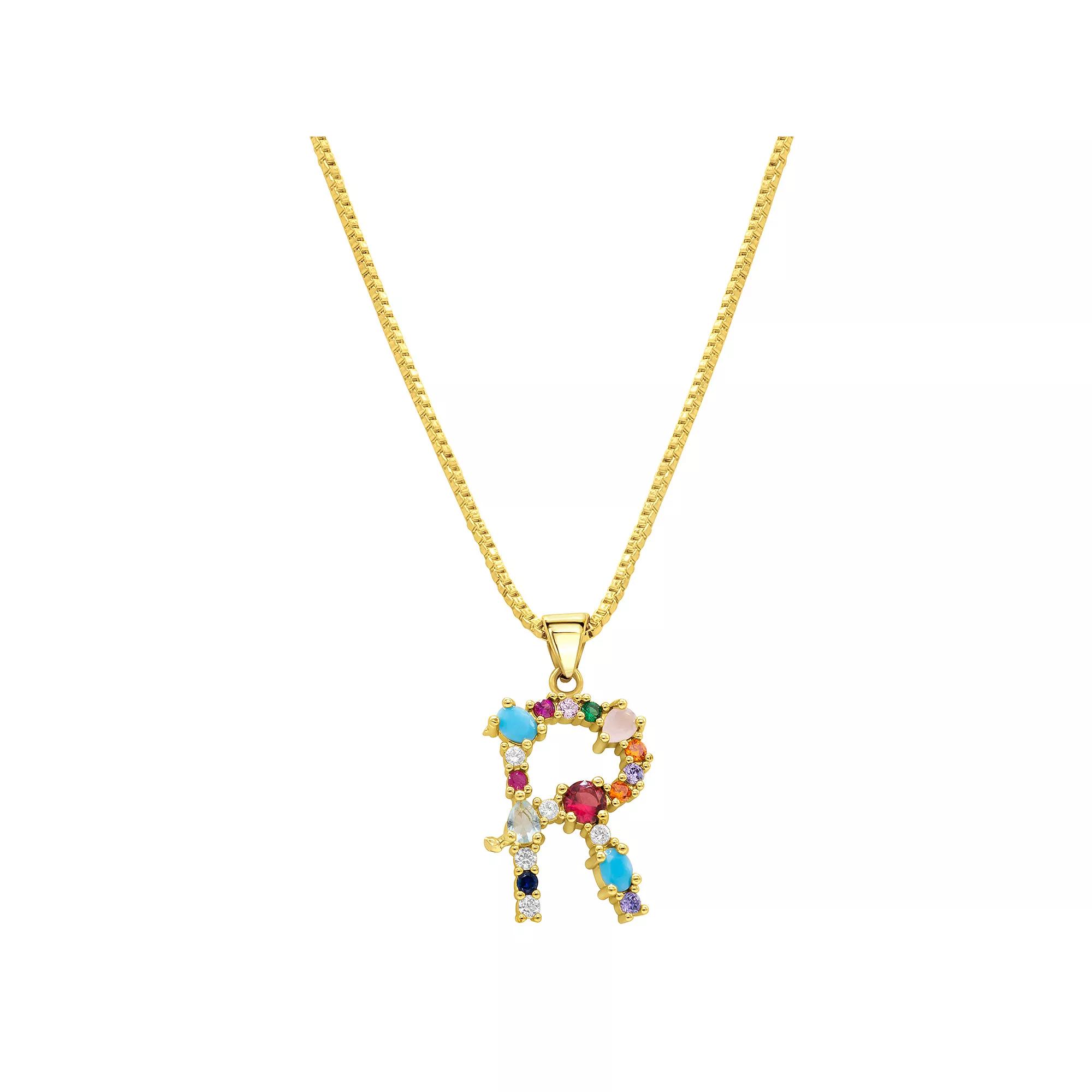 Adornia Gold Tone Multi Color Cubic Zirconia Initial Necklace, Women's,  Product Image