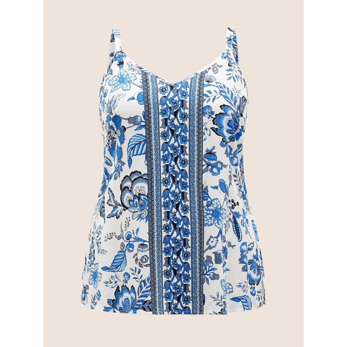 Plus Size Rayon Boho Print Split Side Cami Top Women White Resort Non V-neck Vacation Tank Tops Camis BloomChic 12/L Product Image