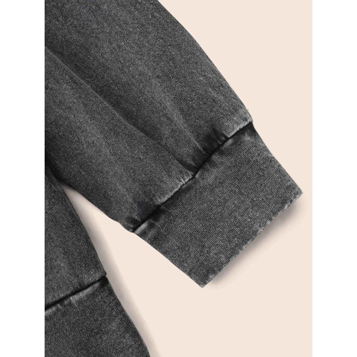 Plus Size Vintage Round Neck Slightly Stretchy Sweatshirt Women Black Casual Non Loose Round Neck Everyday Sweatshirts BloomChic 22-24/3X Product Image