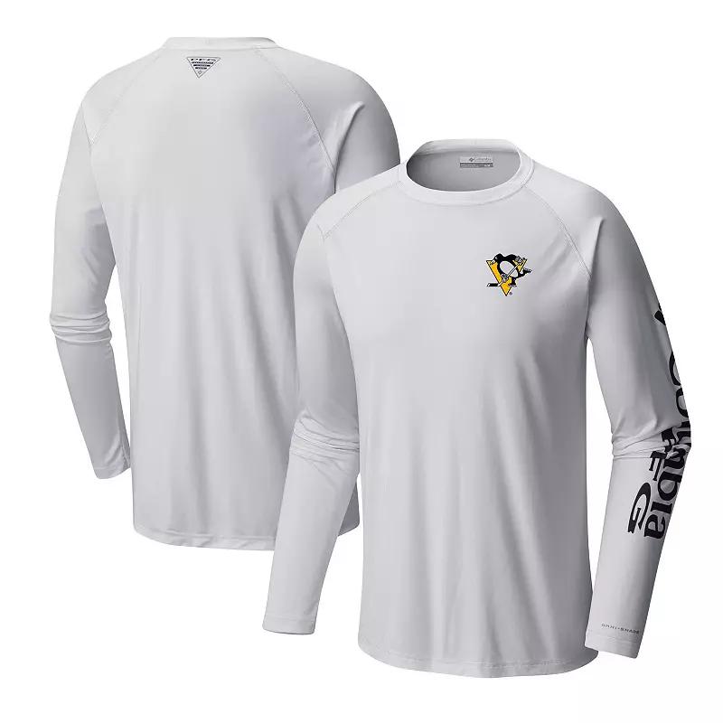 Men's Columbia White Pittsburgh Penguins Terminal Tackle Omni-Shade Raglan Long Sleeve T-Shirt,  Product Image