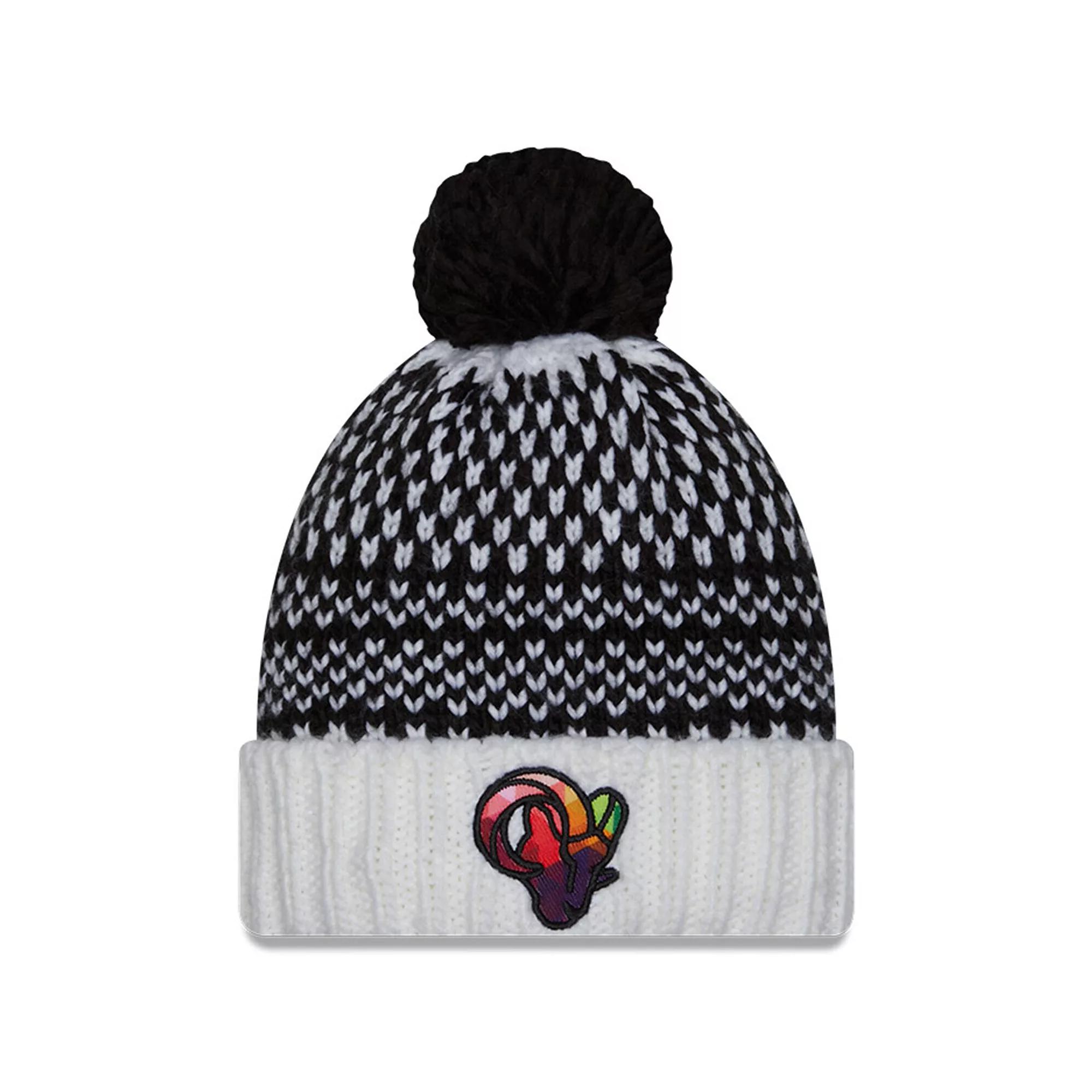 Women's New Era  Black/White Los Angeles Rams 2023 NFL Crucial Catch Cuffed Pom Knit Hat Product Image