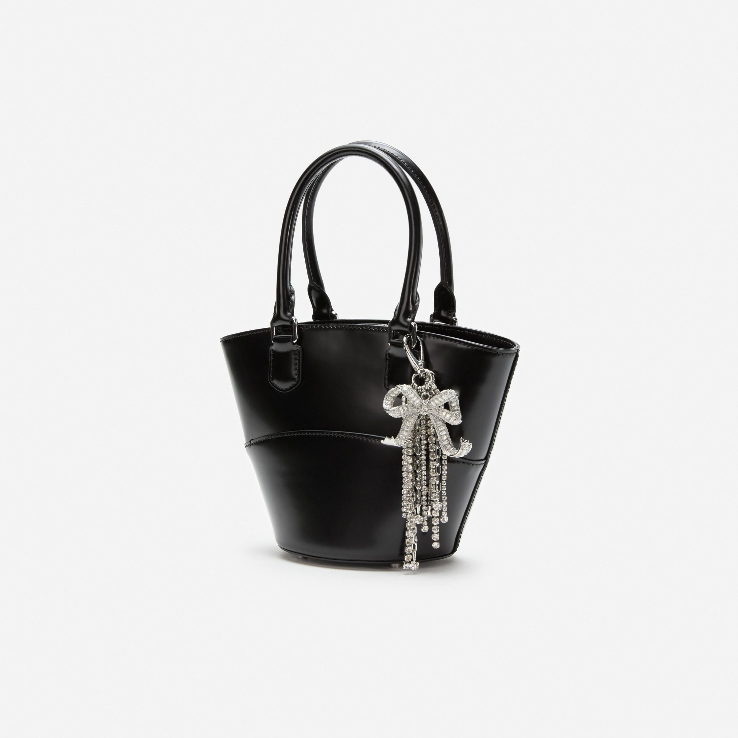 Black Leather Charm Tote Bag Product Image
