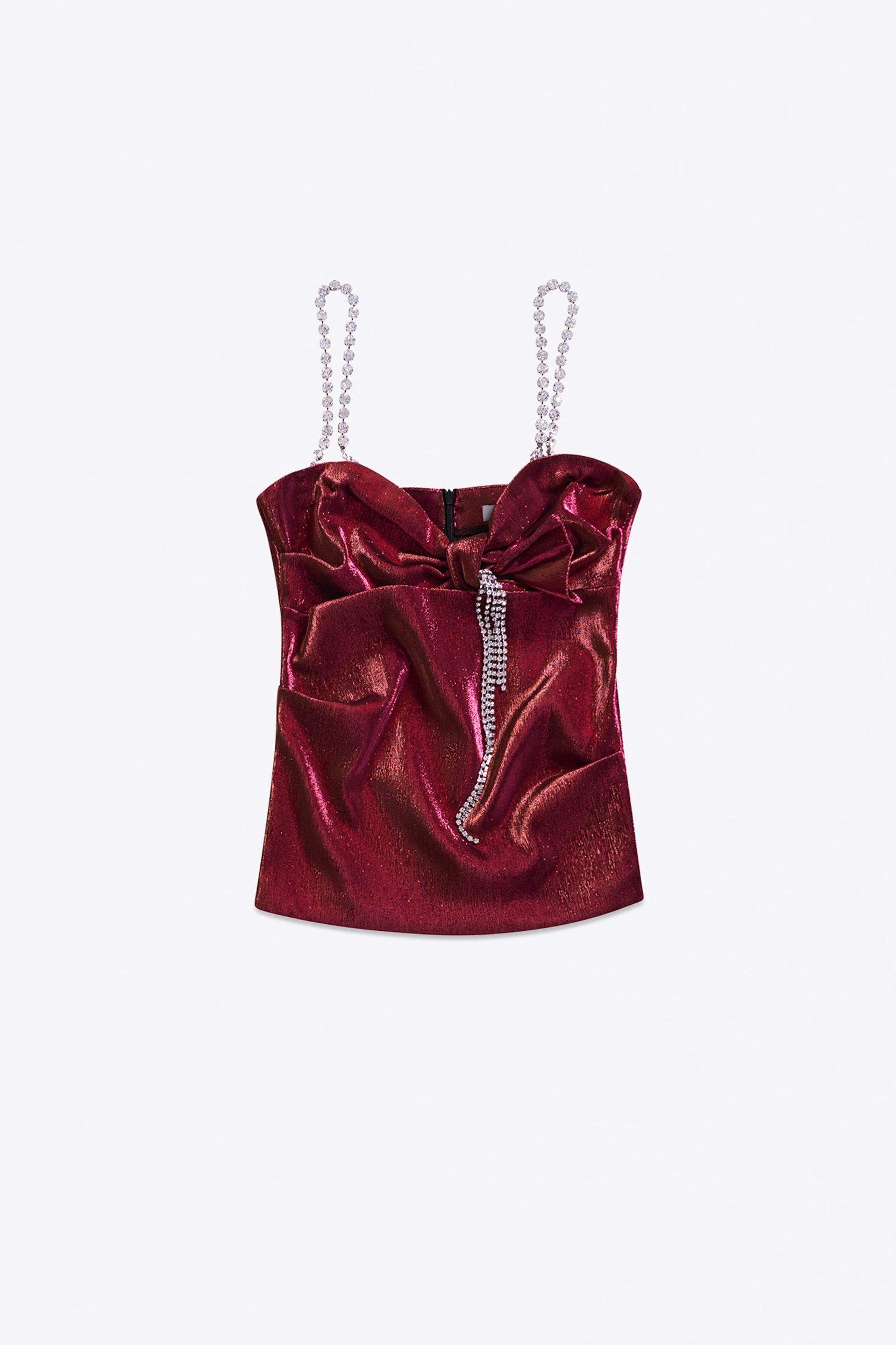 Crystal Embellished Stretch Lame Cutout Top Product Image