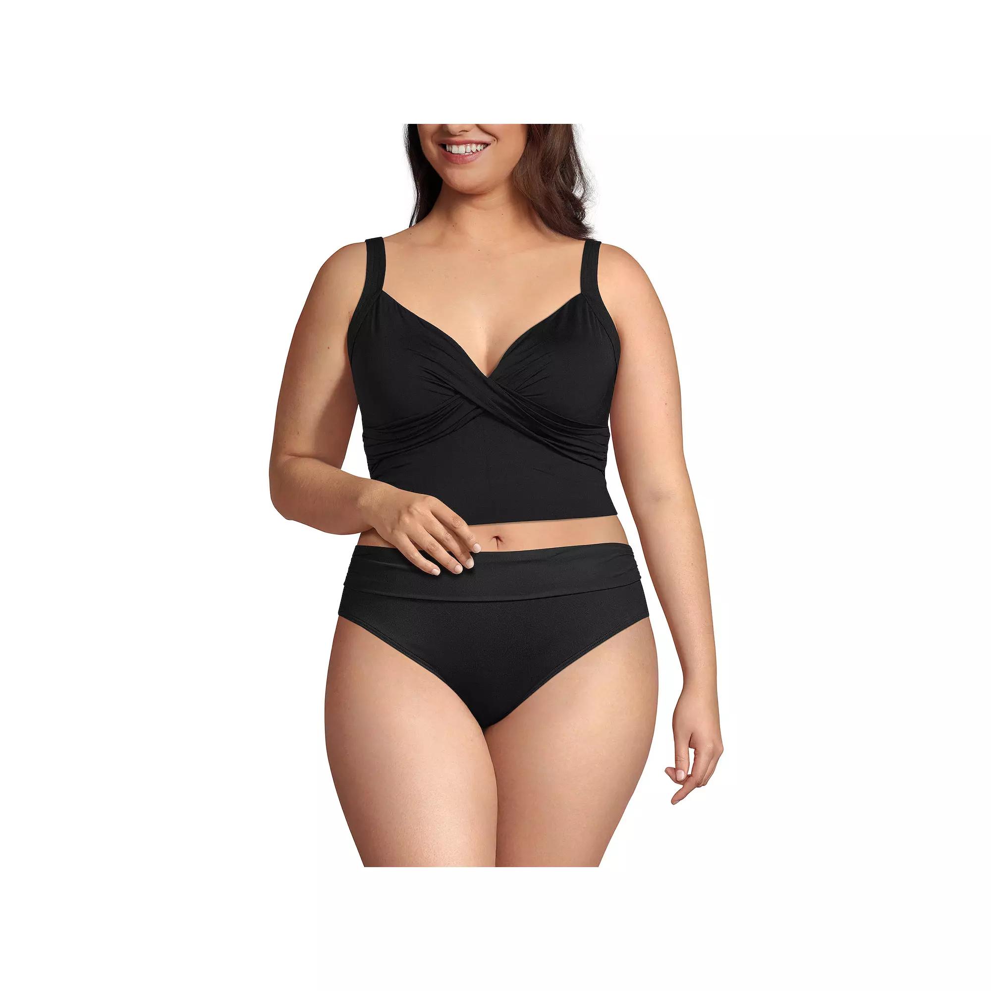 Plus Size Lands' End DDD-Cup V-Neck Wrap Tankini Swim Top, Women's, Size: 18W Ddd, Black Product Image