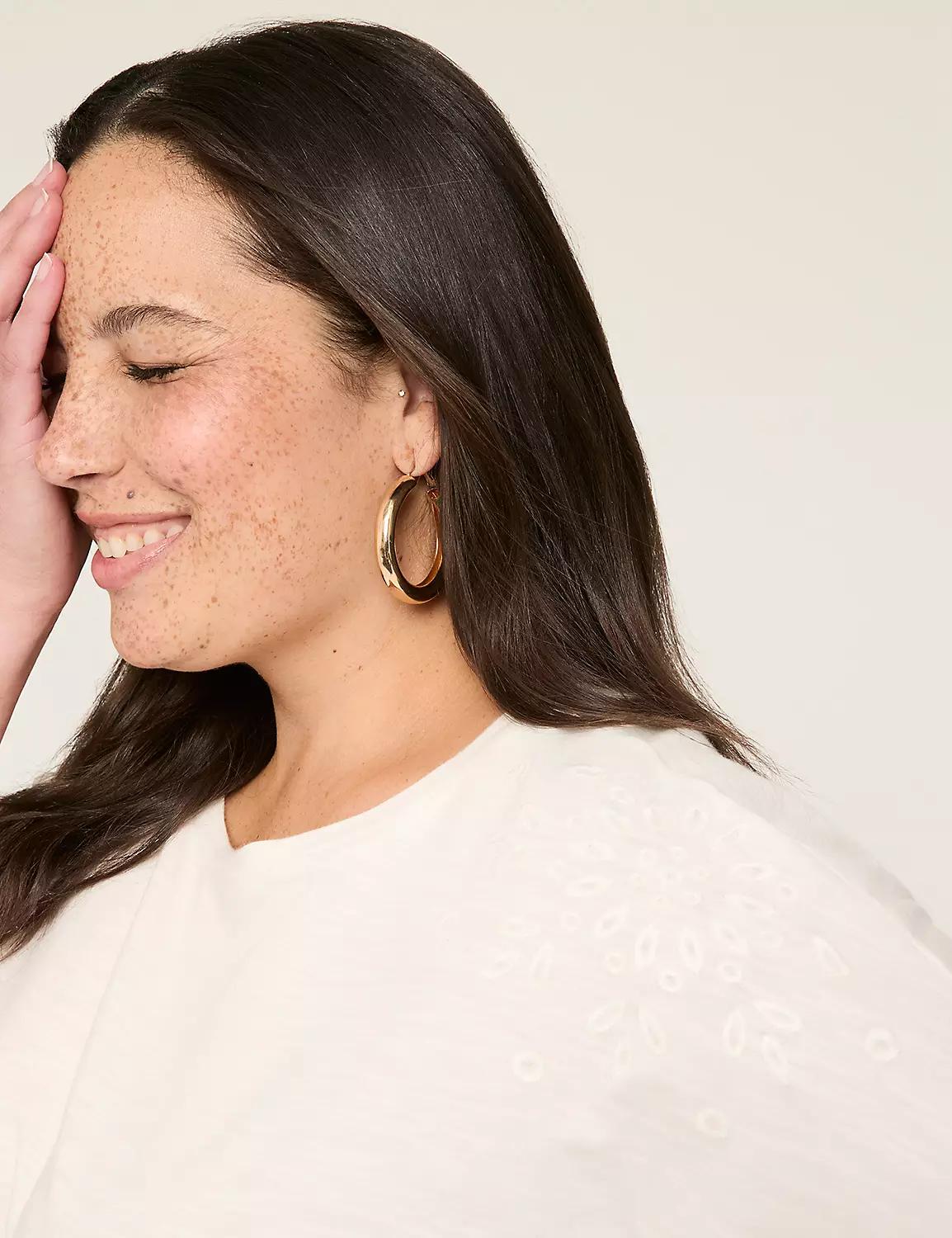 Embroidered-Shoulder Crew-Neck Top Product Image