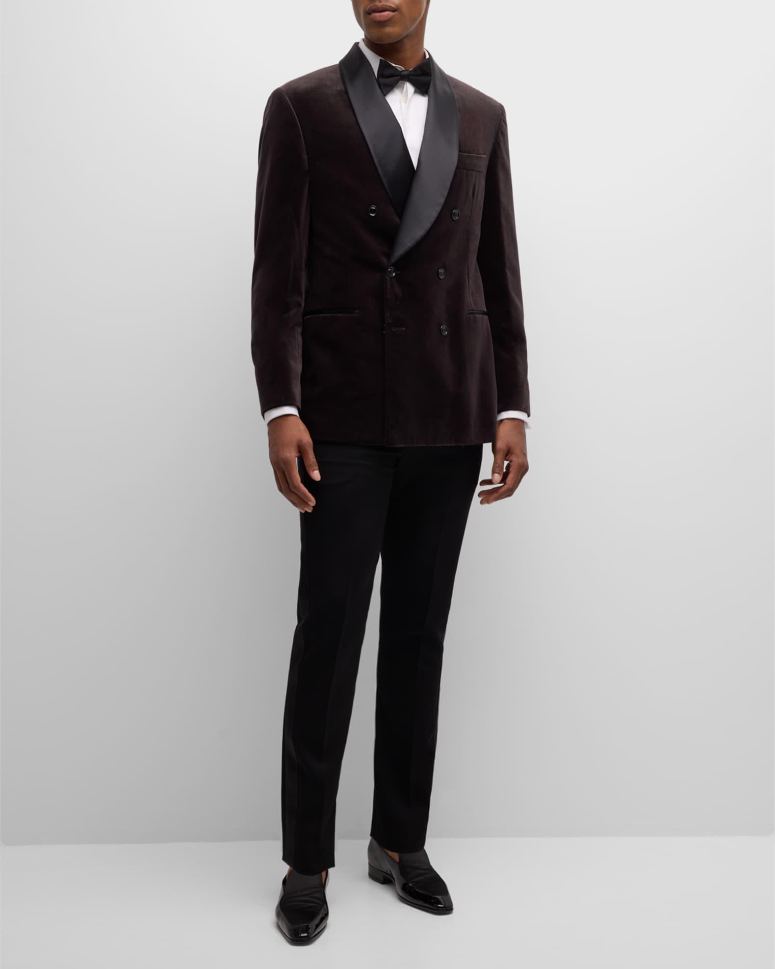 Men's Velvet Satin-Lapel Double-Breasted Dinner Jacket Product Image