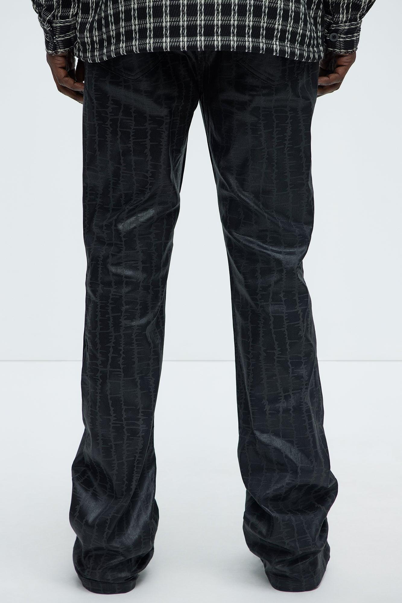 Rebel Like Me Pattern Waxed Stacked Skinny Flare Pants - Black Product Image