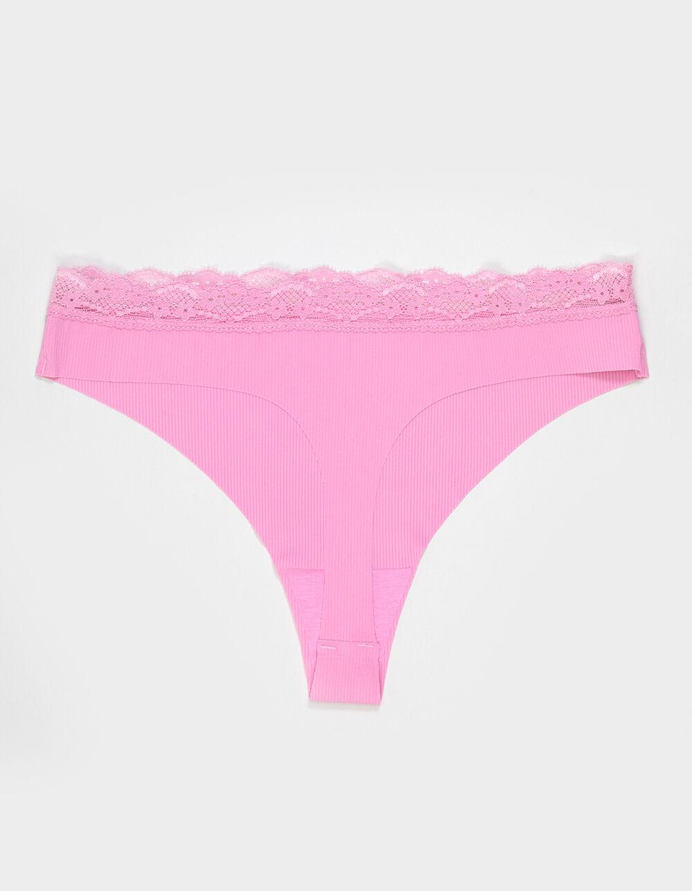 FULL TILT Rib Lace Waistband Thong - BURGUNDY Product Image