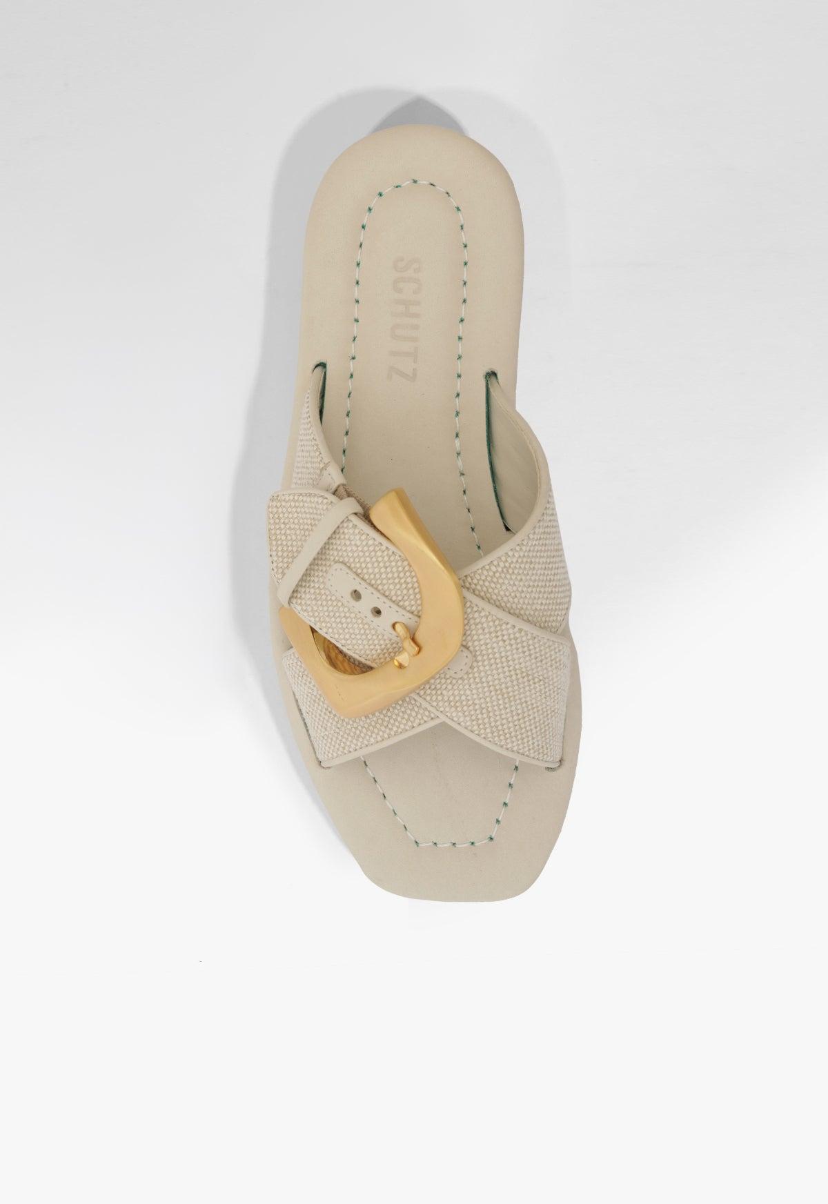 Lois Beige Linen Flat Sandal Product Image