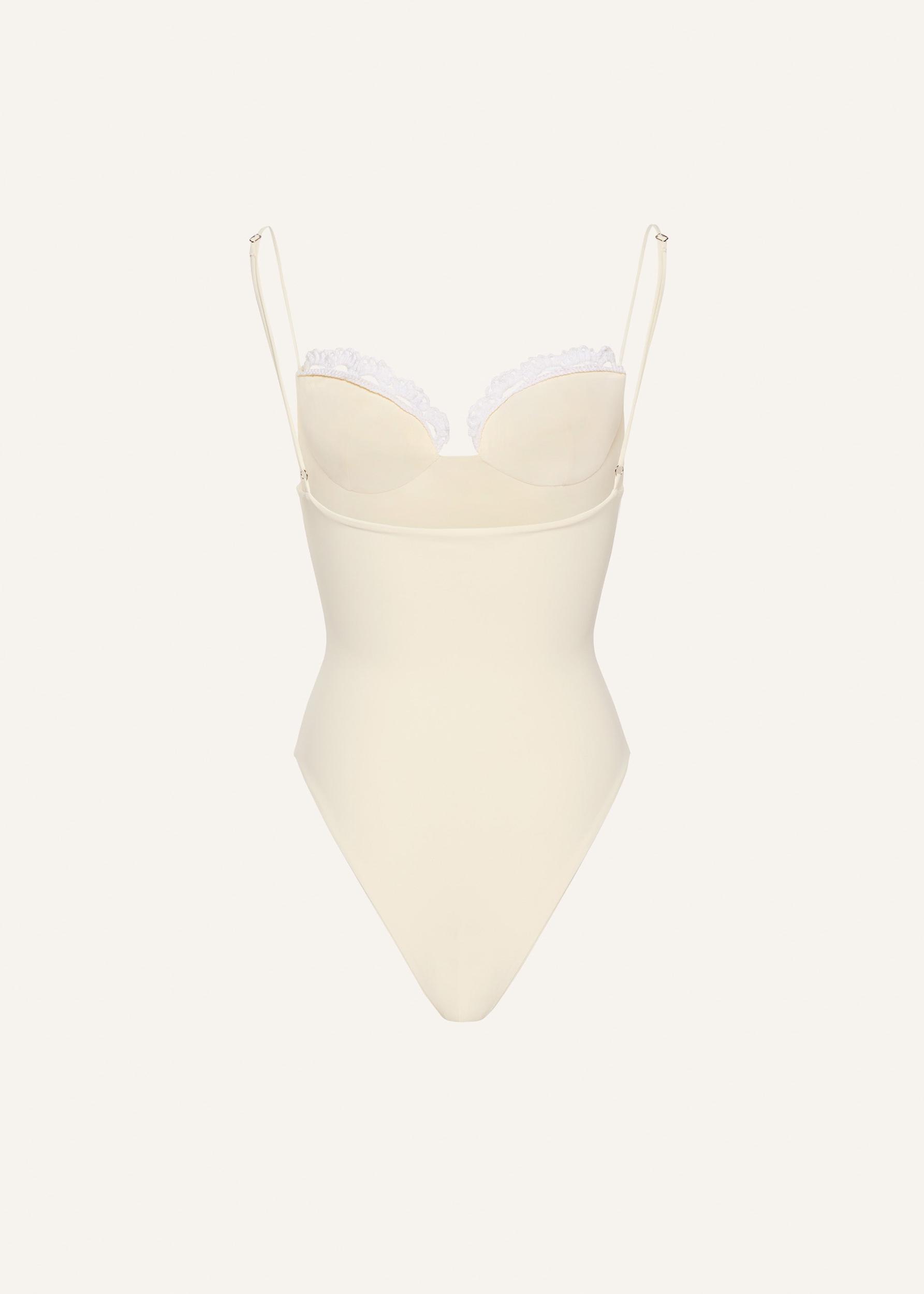 Crochet-trim bustier swimsuit in cream Product Image
