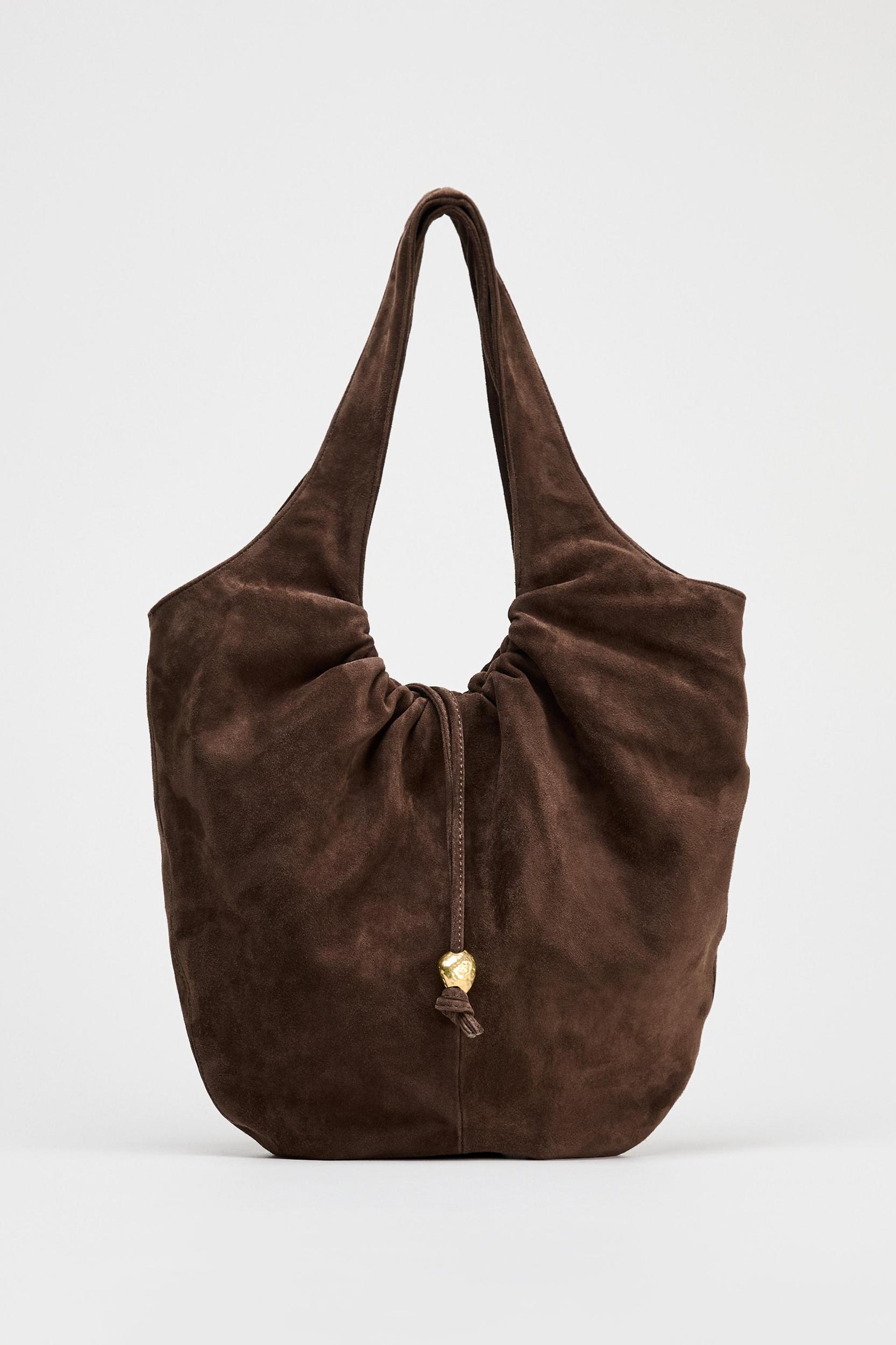 RUCHED SPLIT LEATHER BUCKET BAG Product Image