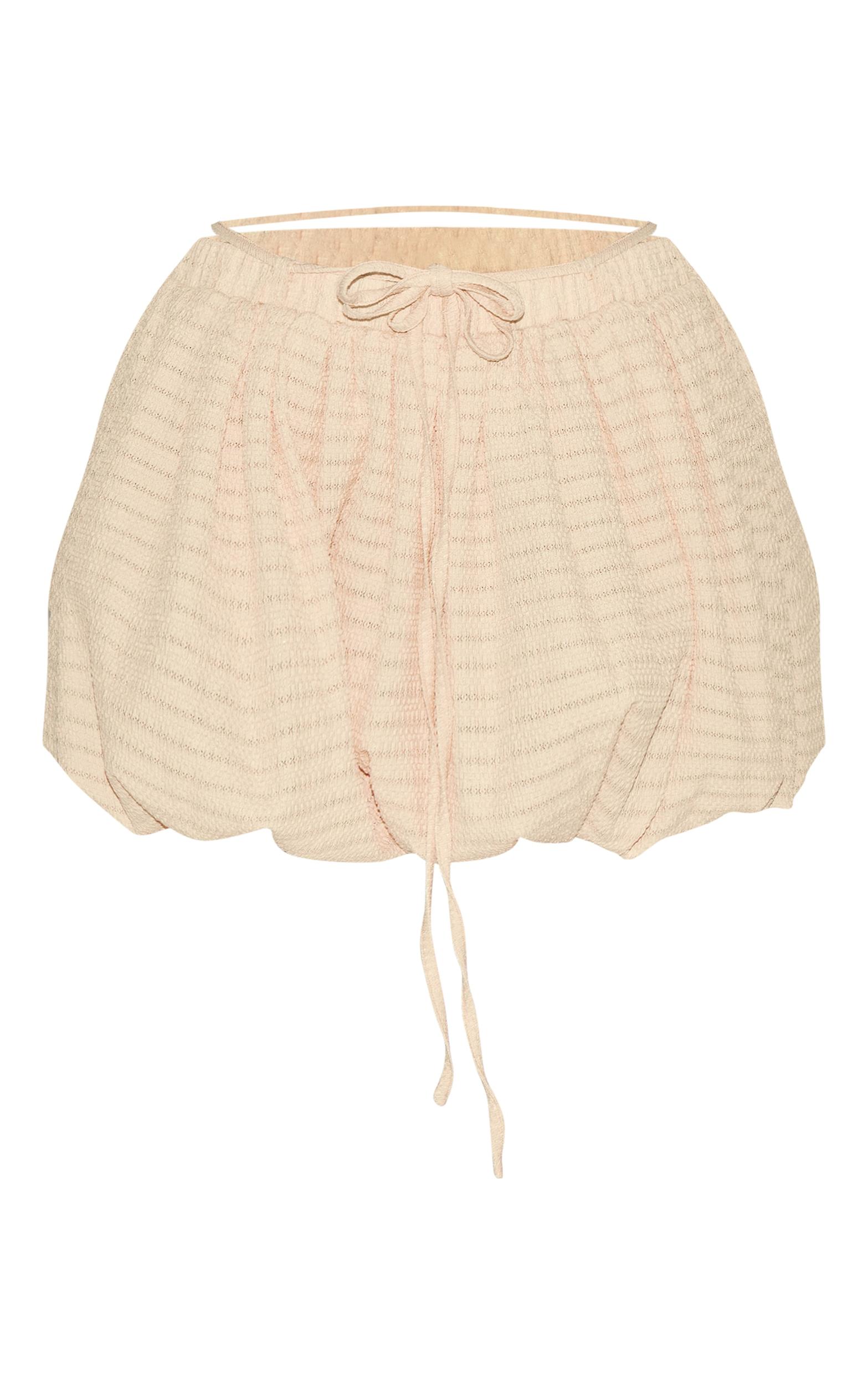Butter Yellow Textured Tie Waist Detail Puffball Mini Skirt Product Image