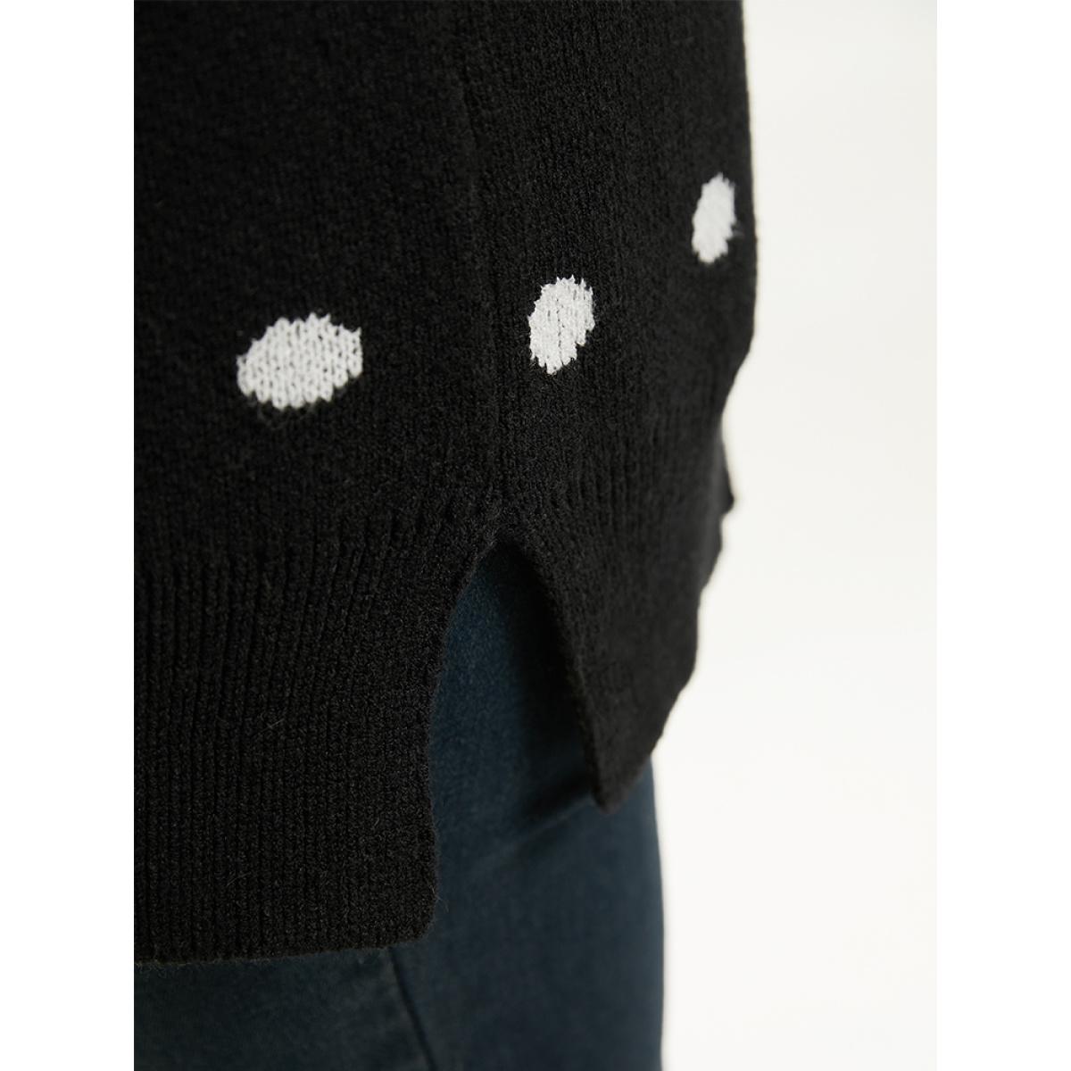 Plus Size Supersoft Essentials Polka Dot Split Side Cardigan Black Women Casual Loose Long Sleeve Dailywear Cardigans BloomChic 18-20/2X Product Image