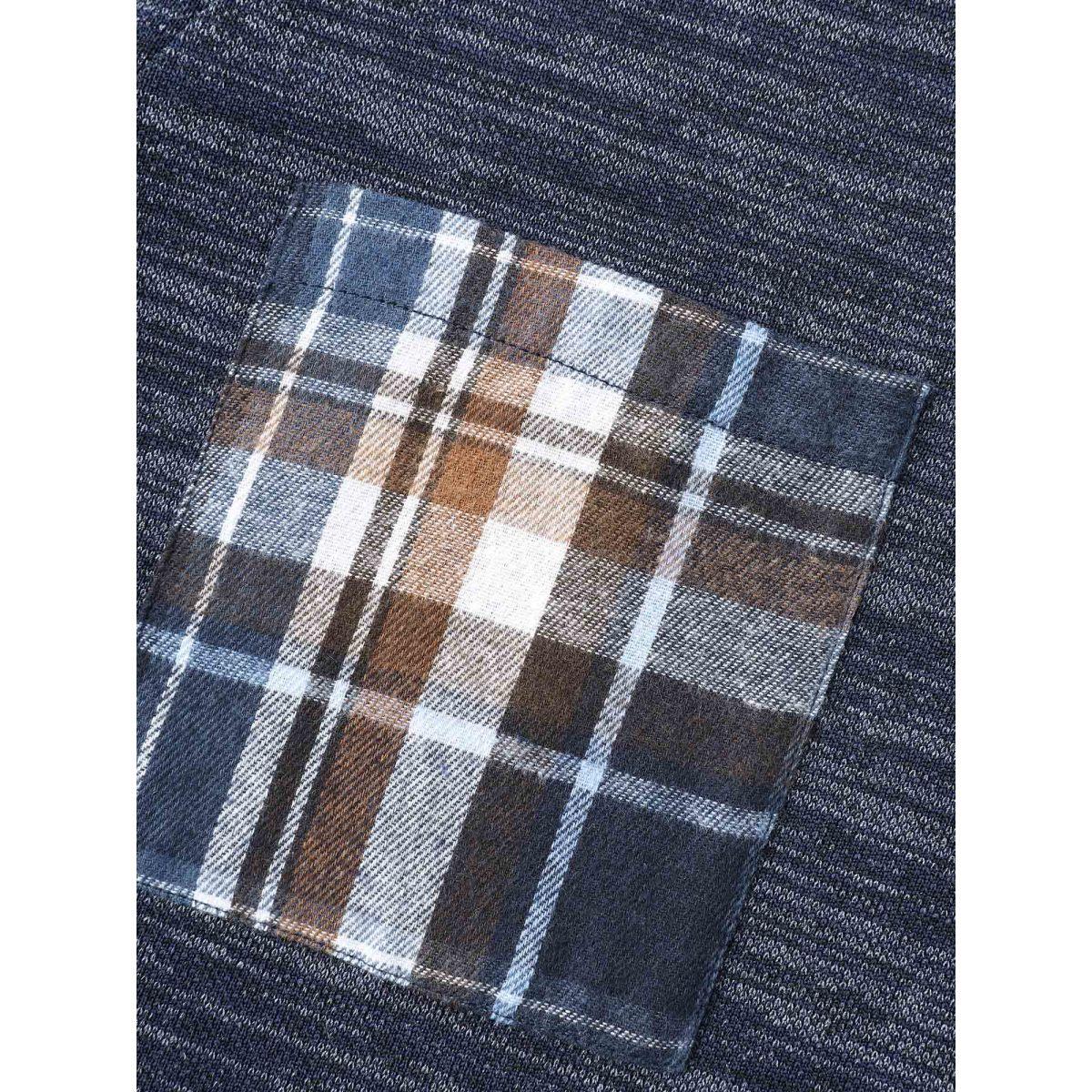 Plus Size Plaid Sleeve Button Up Patchwork Sweatshirt Women Indigo Leisure Contrast Notched collar Casual Sweatshirts BloomChic 18-20/2X Product Image