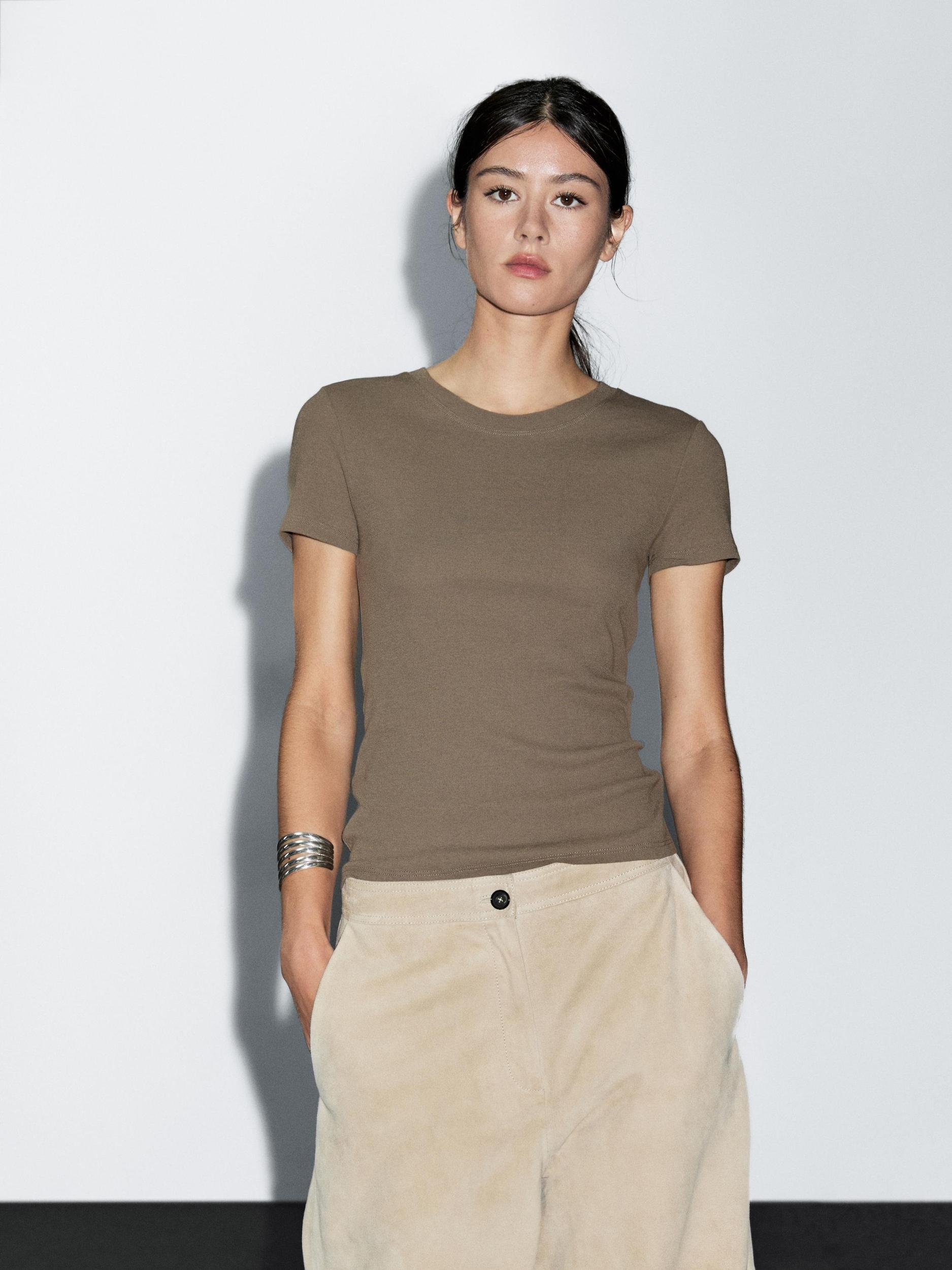 Textured crepe-effect cotton T-shirt Product Image