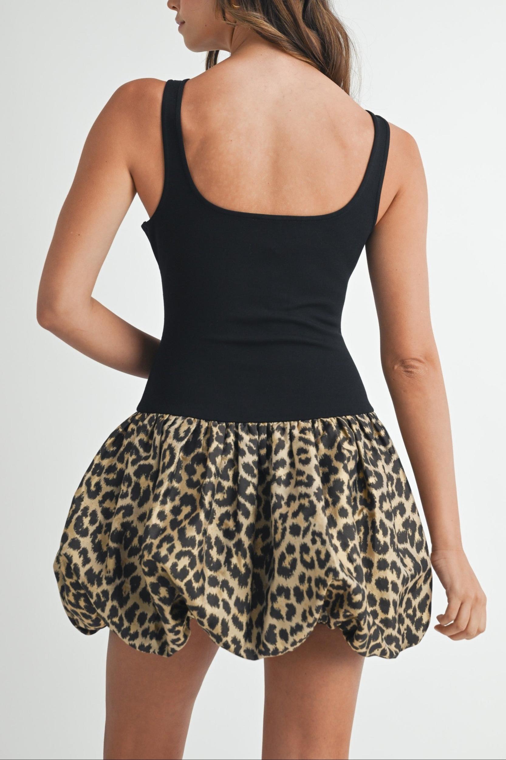 Leopard Scoop Neck Balloon Mini Dress Product Image