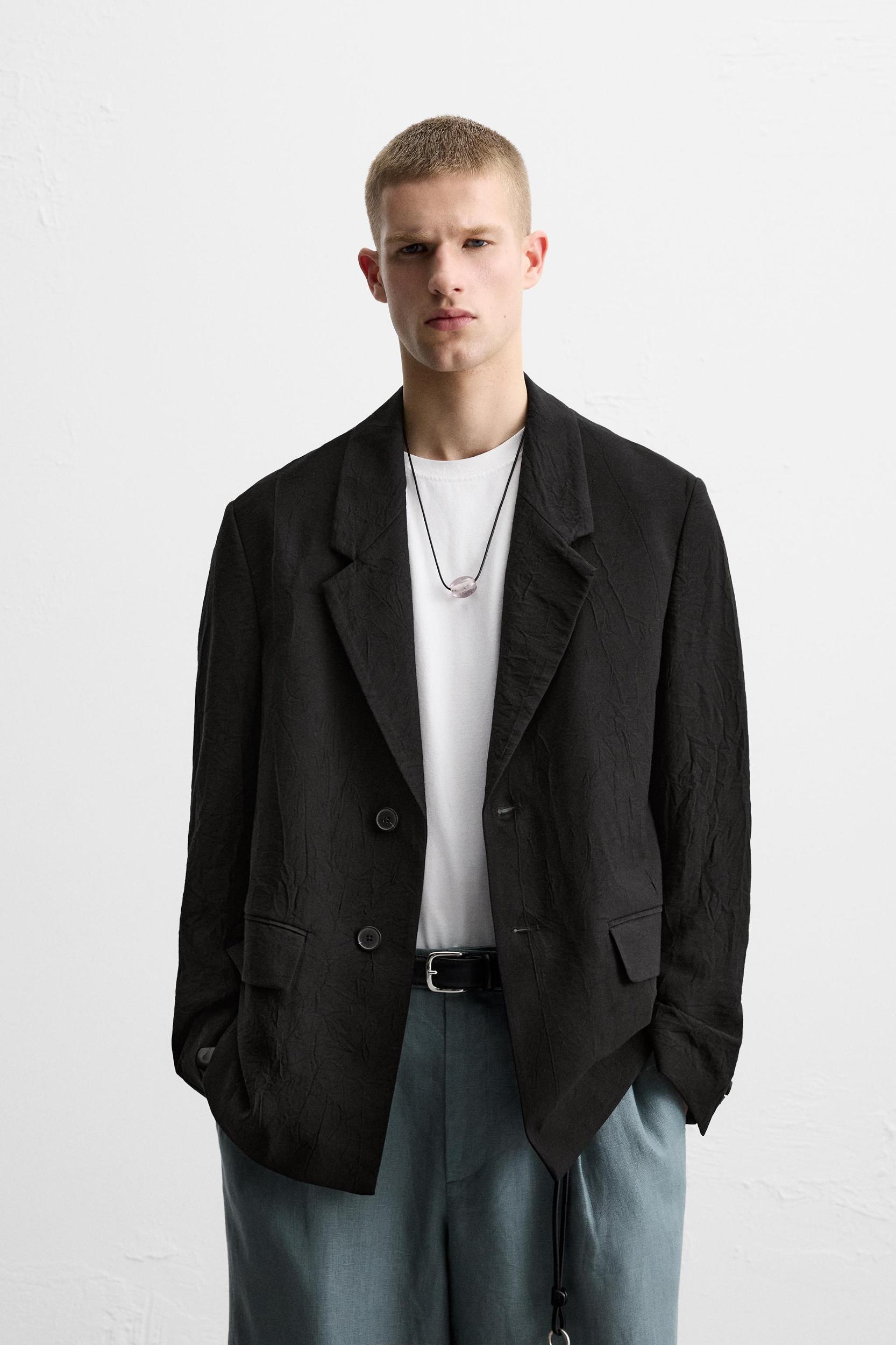 RELAXED FIT WRINKLED JACQUARD BLAZER Product Image