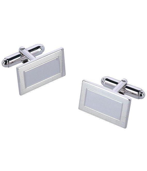 Trafalgar Sterling Silver Rectangle Engine Turned Cuff Links Product Image