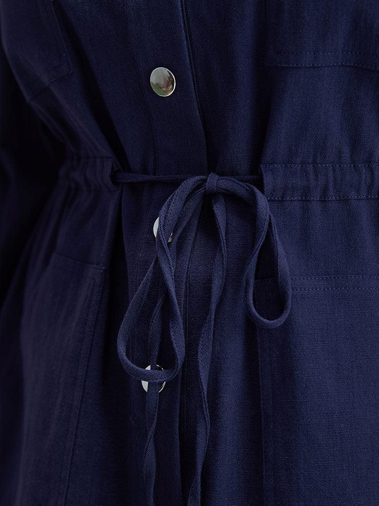 Solid Metal Detail Pocket Drawstring Coat Female Product Image