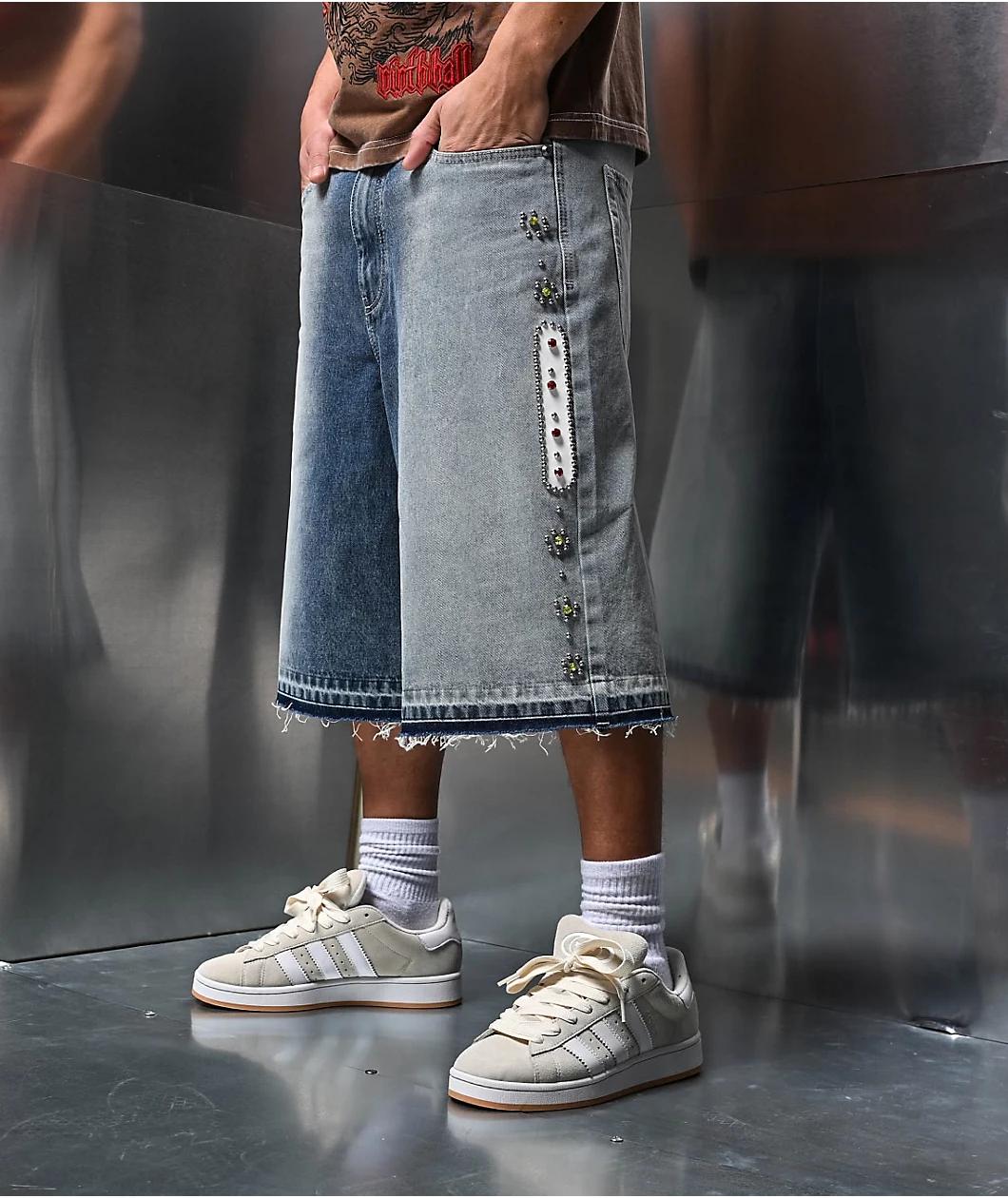 Ninth Hall Detain Light Blue Wash Ultra Loose Shorts Product Image