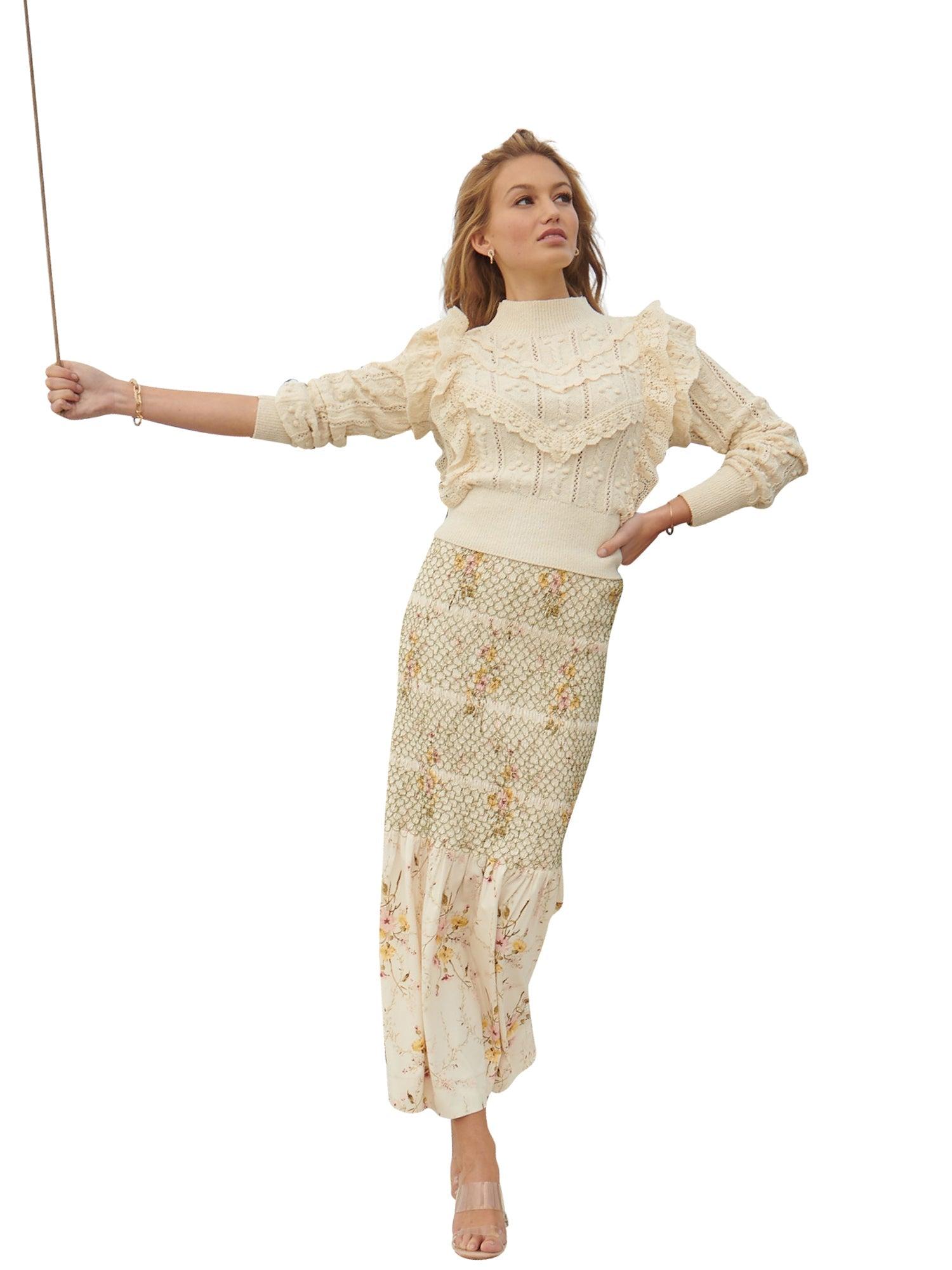 Ellie Makir Smocked Floral Maxi Skirt Product Image