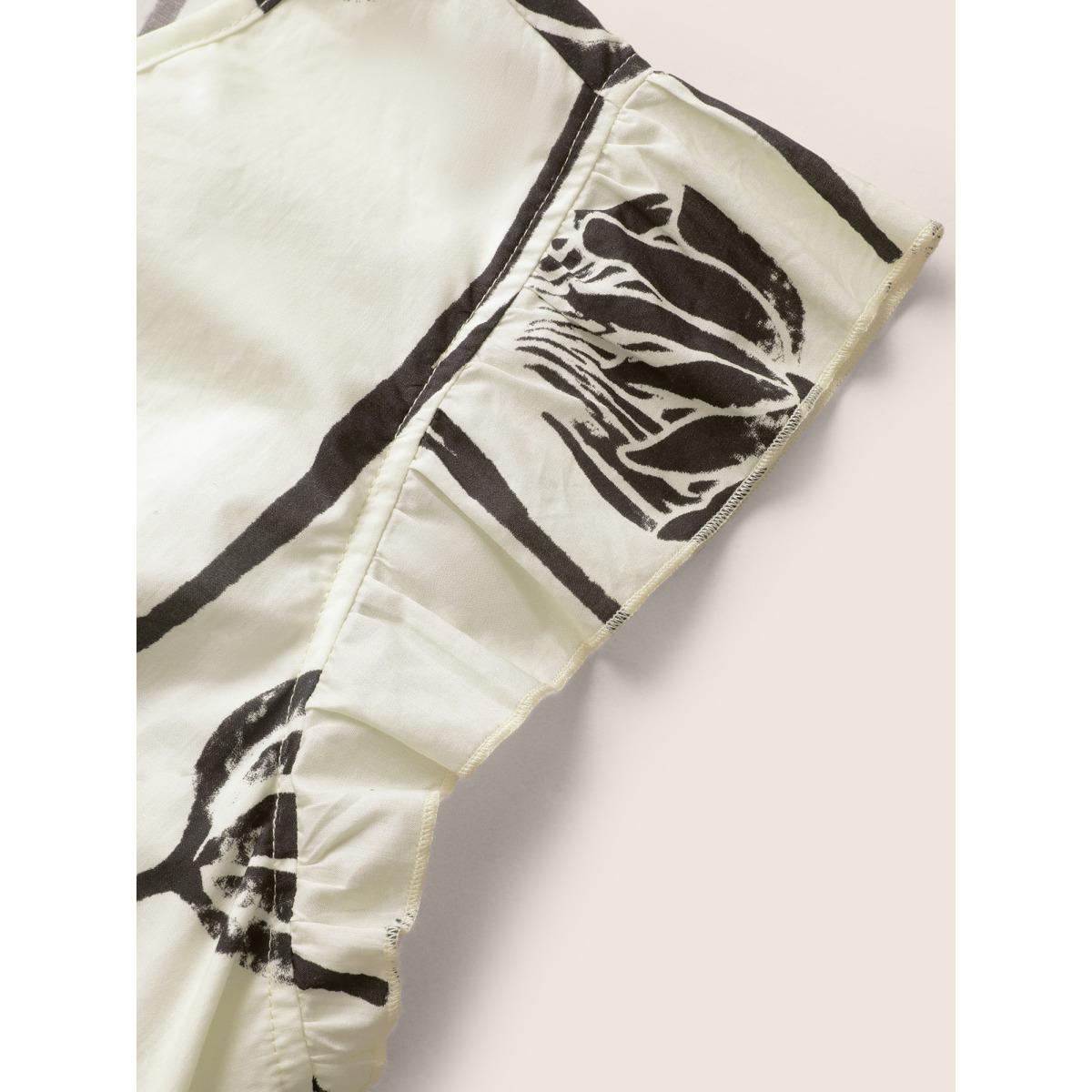 Plus Size V Neck Floral Print Ruffle Cap Sleeve Dress WhiteSmoke Women Elegant Ruffles V-neck Cap Sleeve Curvy BloomChic 10/M Product Image