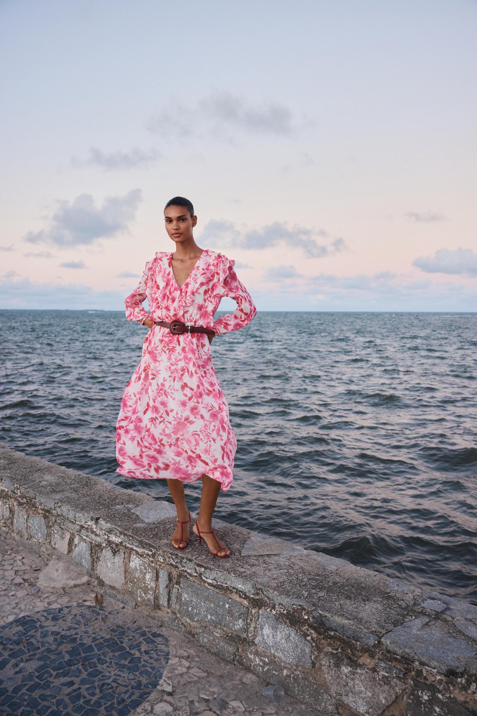 BELTED PRINTED MIDI DRESS Product Image