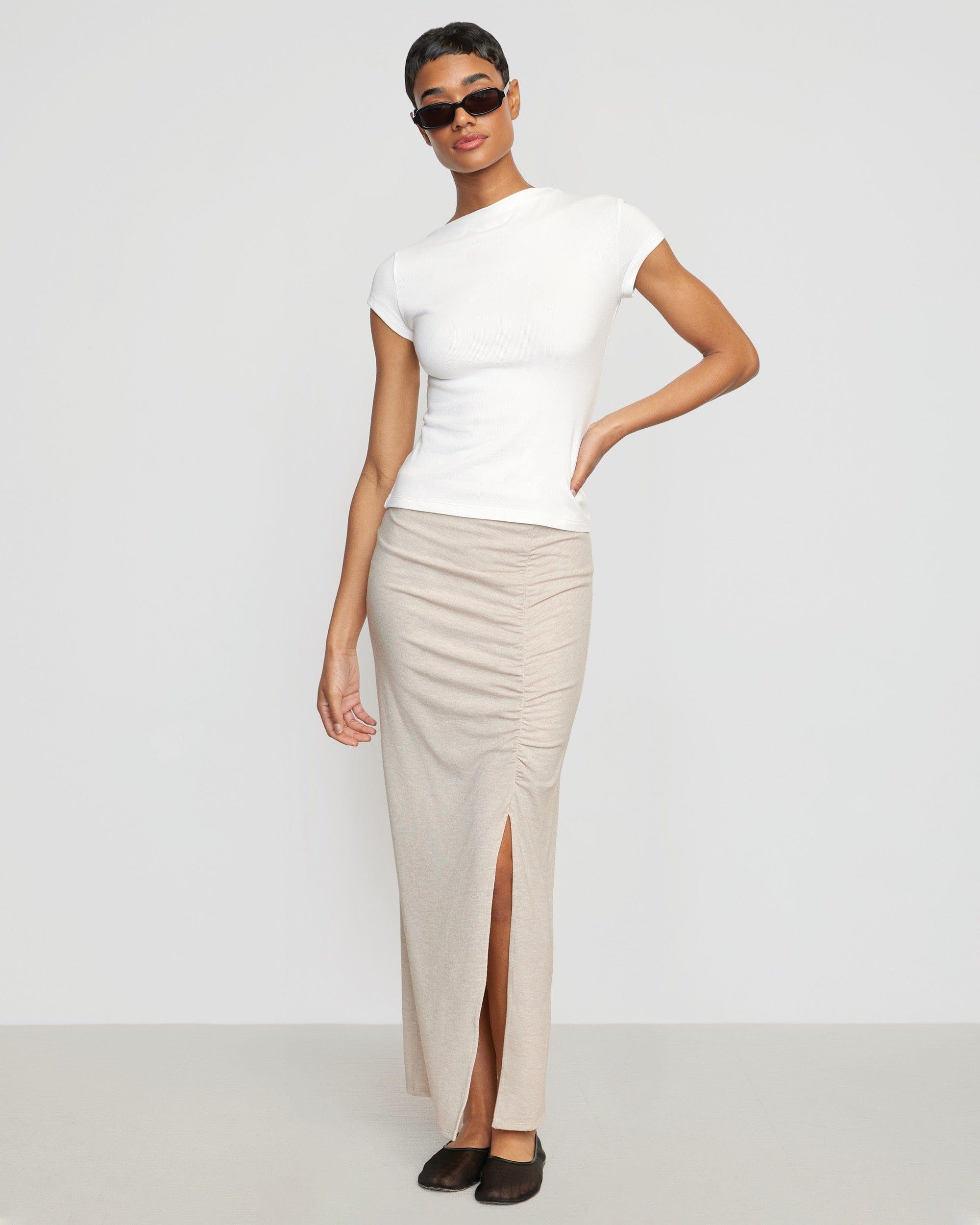Kiki Ruched Side-Slit Midi Skirt Product Image