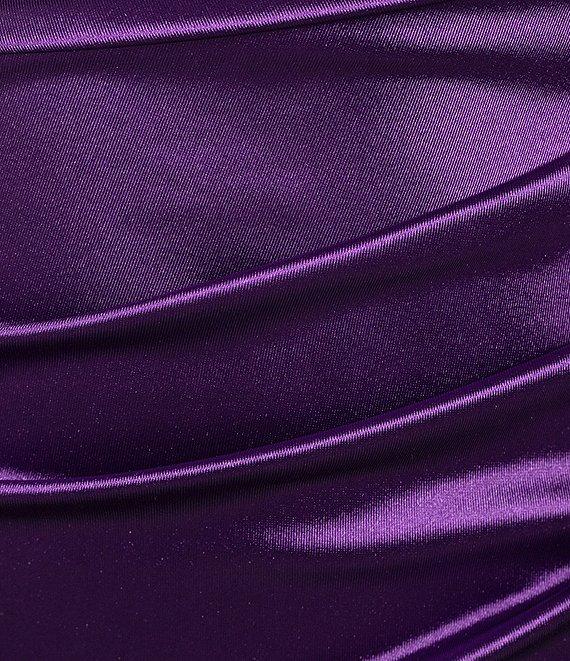 B. Darlin V-Neck Shirred Front Slit Long Satin Dress Product Image