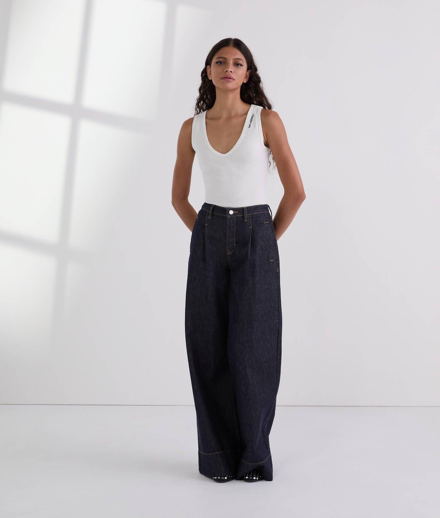 CONTRAST STITCH WIDE-LEG JEANS Product Image