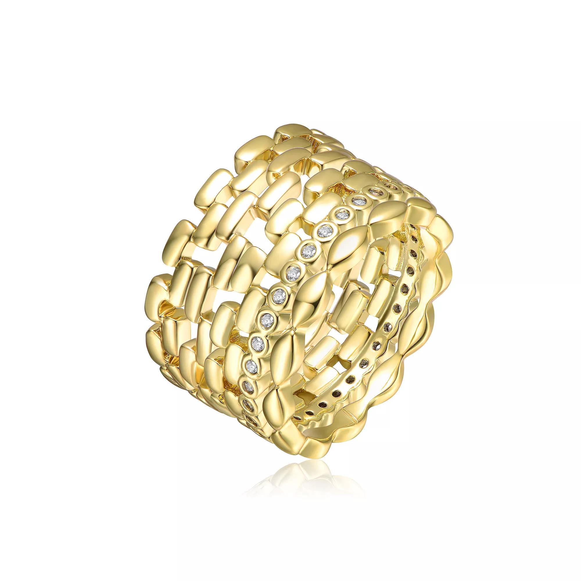 14k Gold Plated Round Cubic Zirconia Geometric Stacking Ring, Women's, Size: 8, Gold Tone Product Image