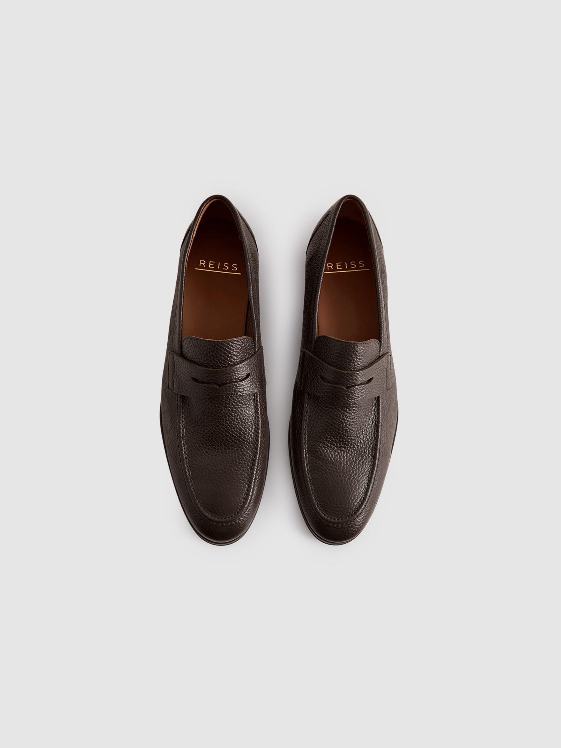 Grained Leather Slip-On Loafers in Dark Brown Product Image