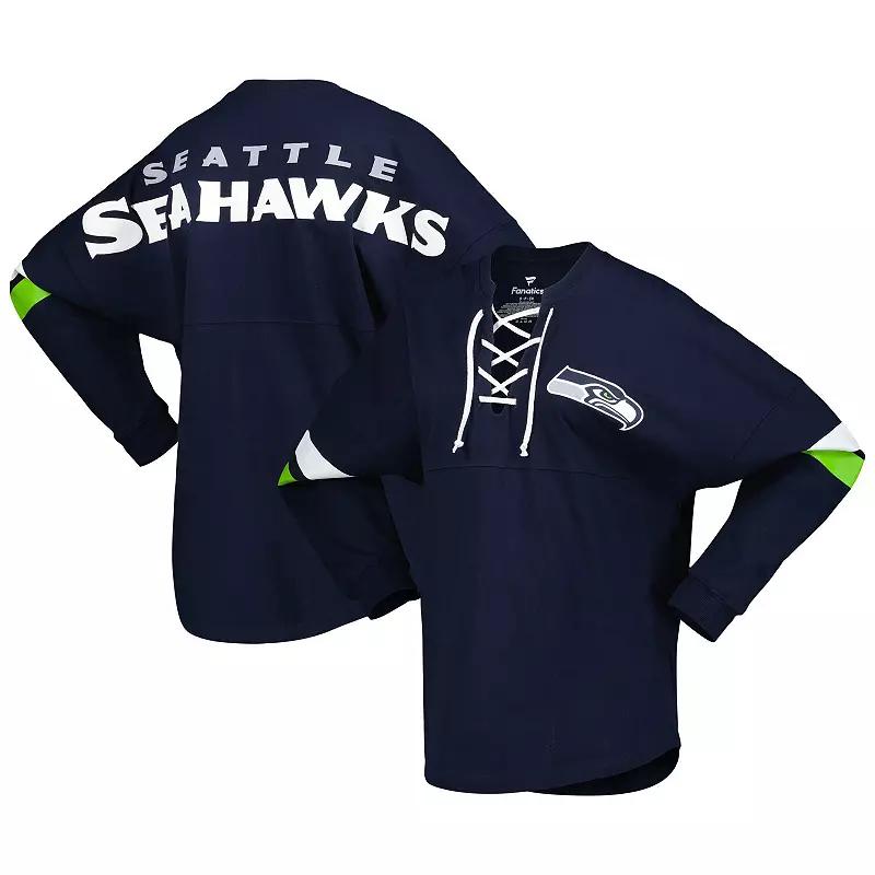 Women's Fanatics Branded College Navy Seattle Seahawks Spirit Jersey Lace-Up V-Neck Long Sleeve T-Shirt, Size: Small, Blue Product Image