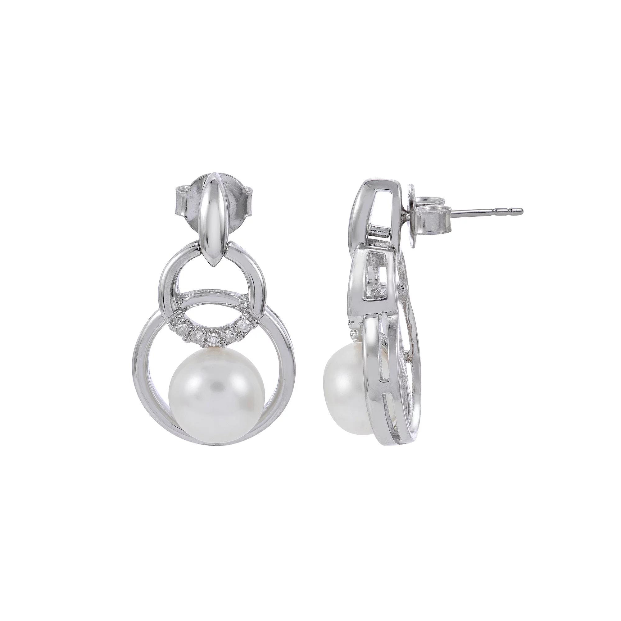 PearLustre by Imperial Sterling Silver Freshwater Cultured Pearl & Diamond Accent Stud Earrings, Womens Product Image