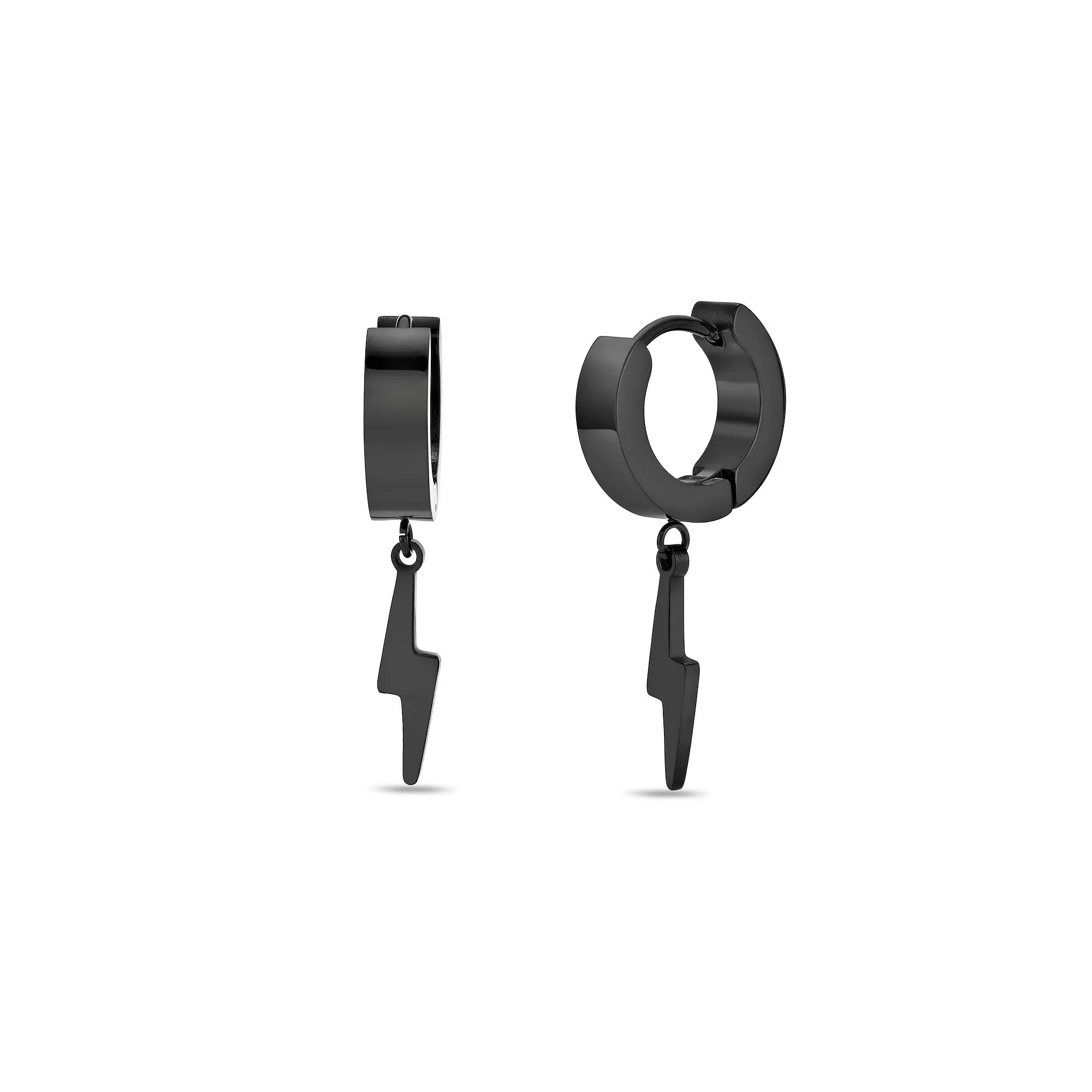 Men's LYNX Ion Plated Stainless Steel Bolt Hoop Earrings, Black Product Image