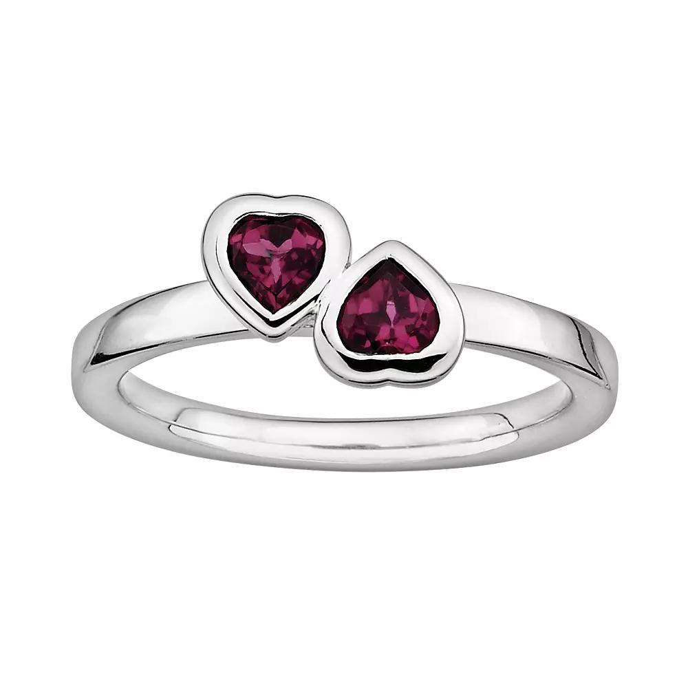 Stacks & Stones Sterling Silver Rhodolite Garnet Heart Stack Ring, Women's, Size: 5 Product Image