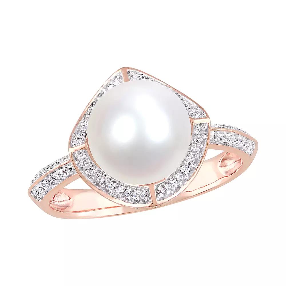 Stella Grace 10k Rose Gold Freshwater Cultured Pearl 1/4 Carat T.W. Diamond Vintage Halo Ring, Women's,  Product Image