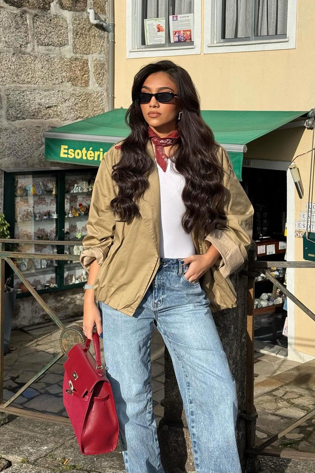 Marie Cropped Bubble Trench - Taupe Product Image