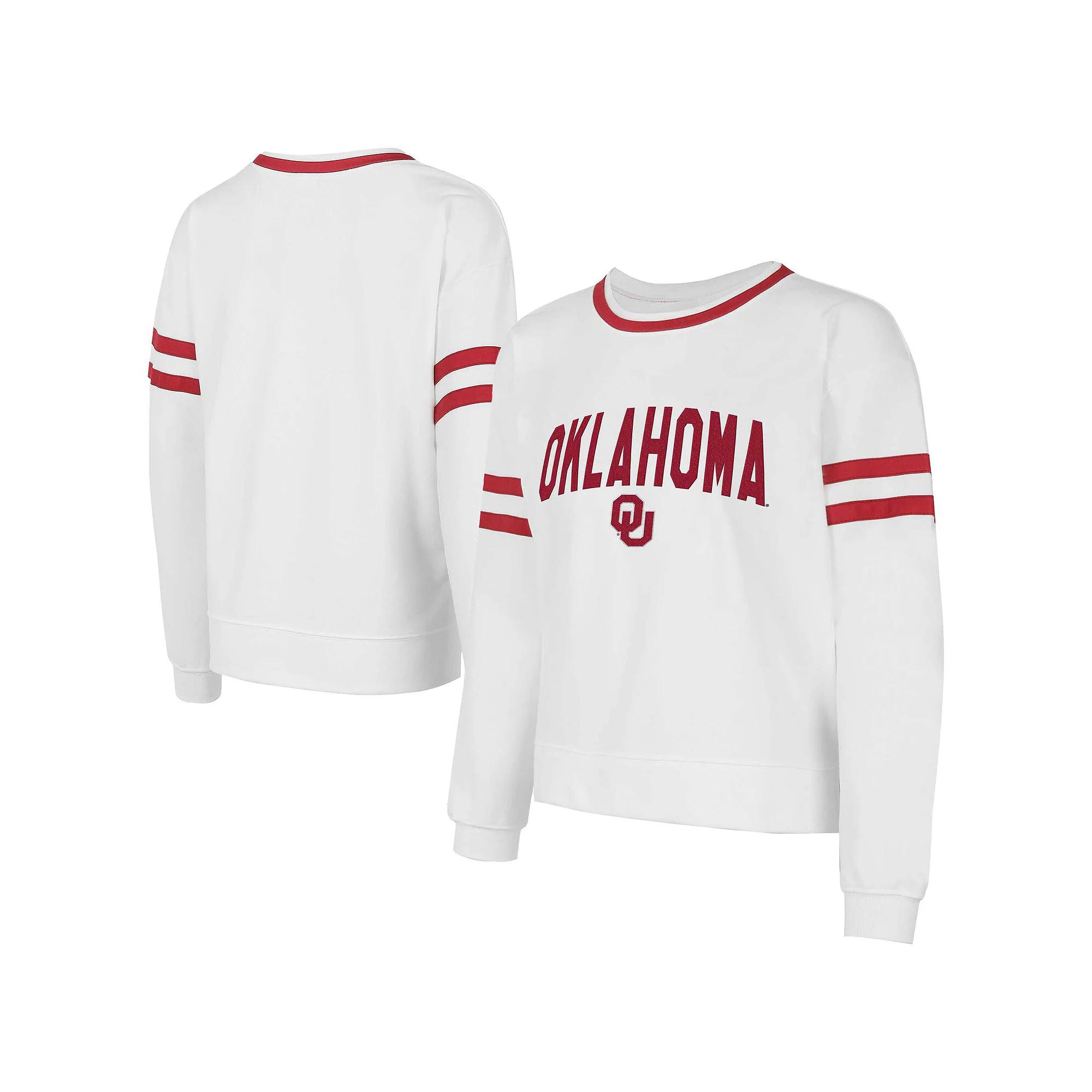 Women's Concepts Sport White Oklahoma Sooners Borough French Terry Arch Over Long Sleeve T-Shirt,  Product Image