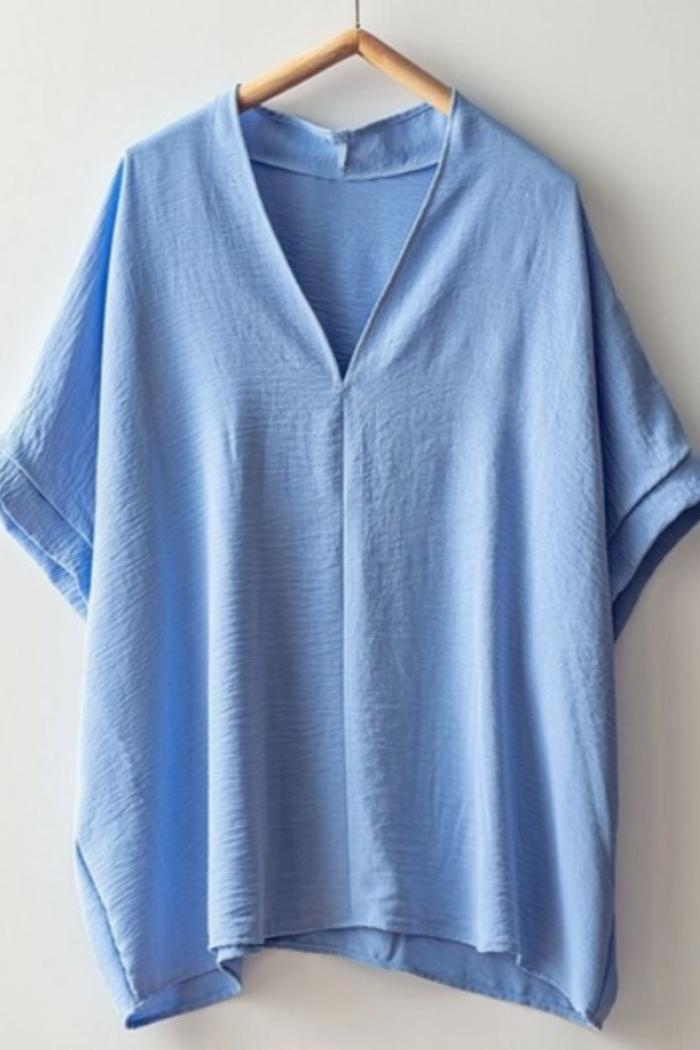 Oversized Vneck Folded Short Sleeve Top Product Image