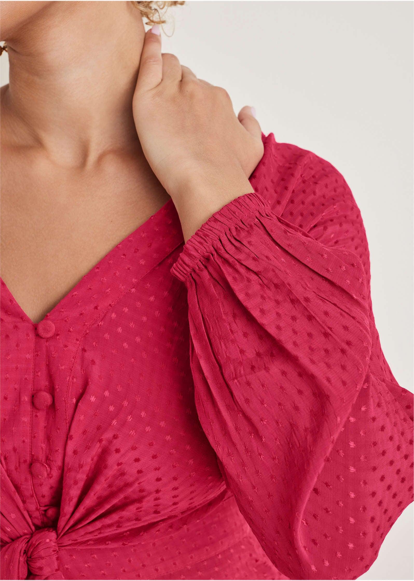 Swiss Dot Tie-Front Romper - Red Product Image