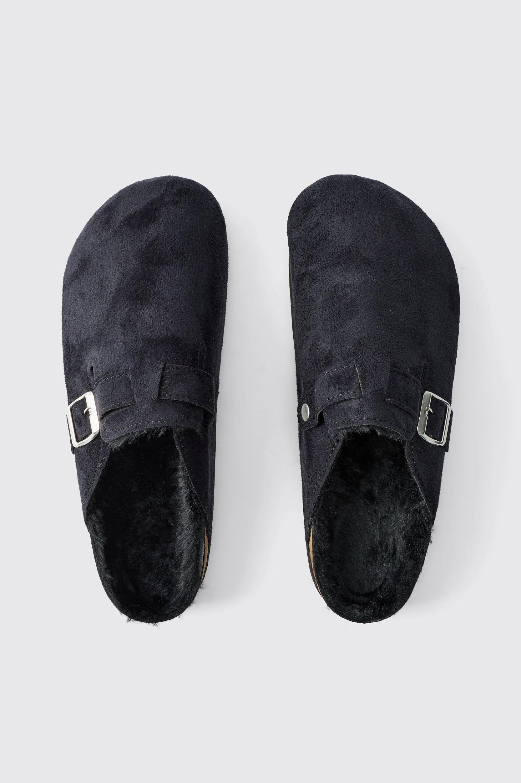 Faux Suede Sherpa Lined Mule In Black | boohooMAN USA Product Image