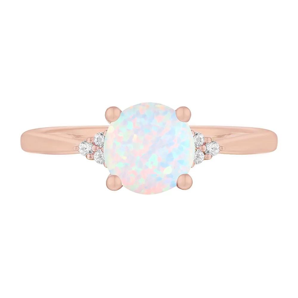 14k Rose Gold Over Silver Lab-Created Opal, Lab-Created White Sapphire Solitaire Ring, Women's, Size: 7 Product Image