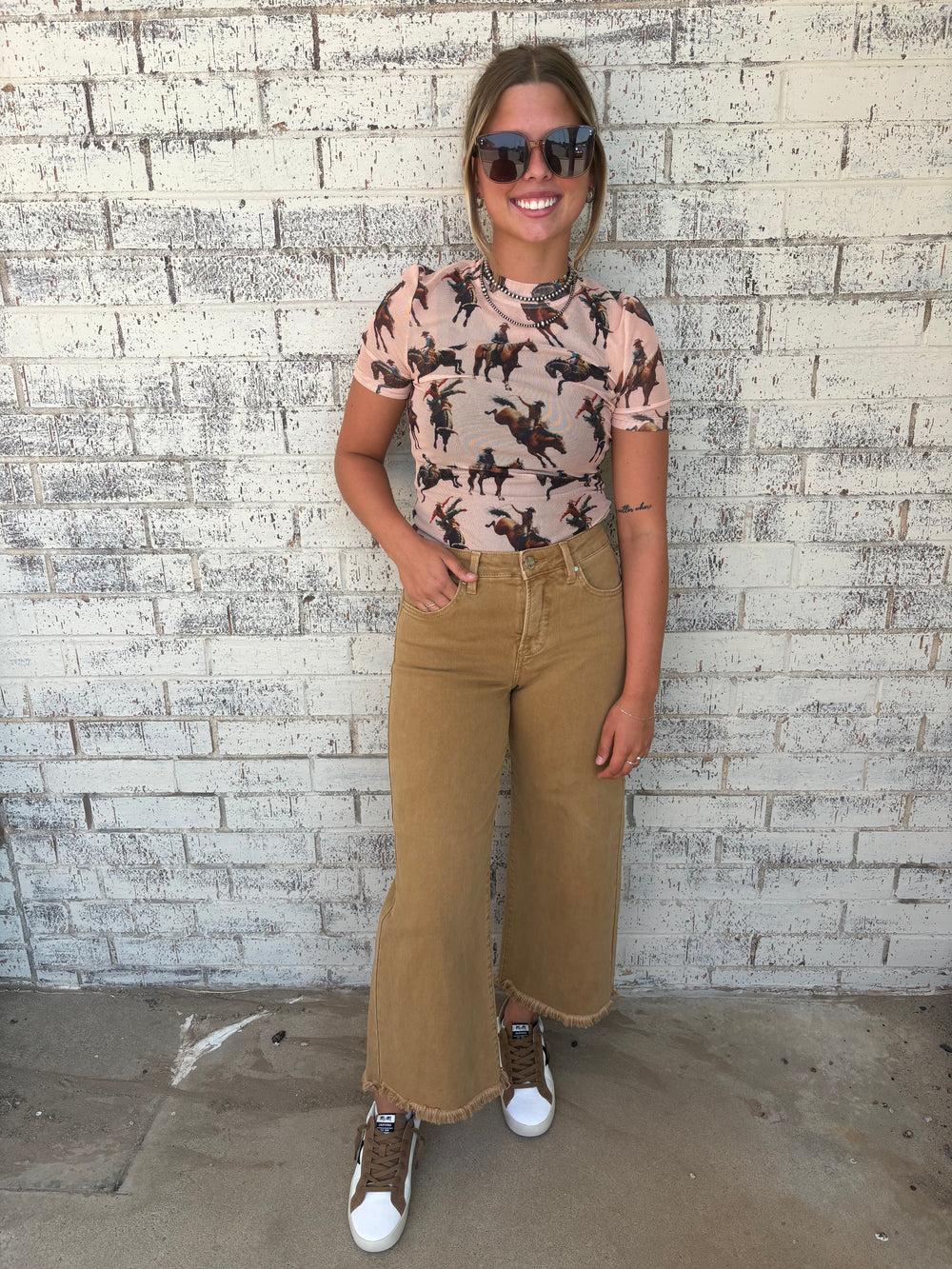 Risen Tummy Control Rise Crop Wide Pants-2 Colors Product Image