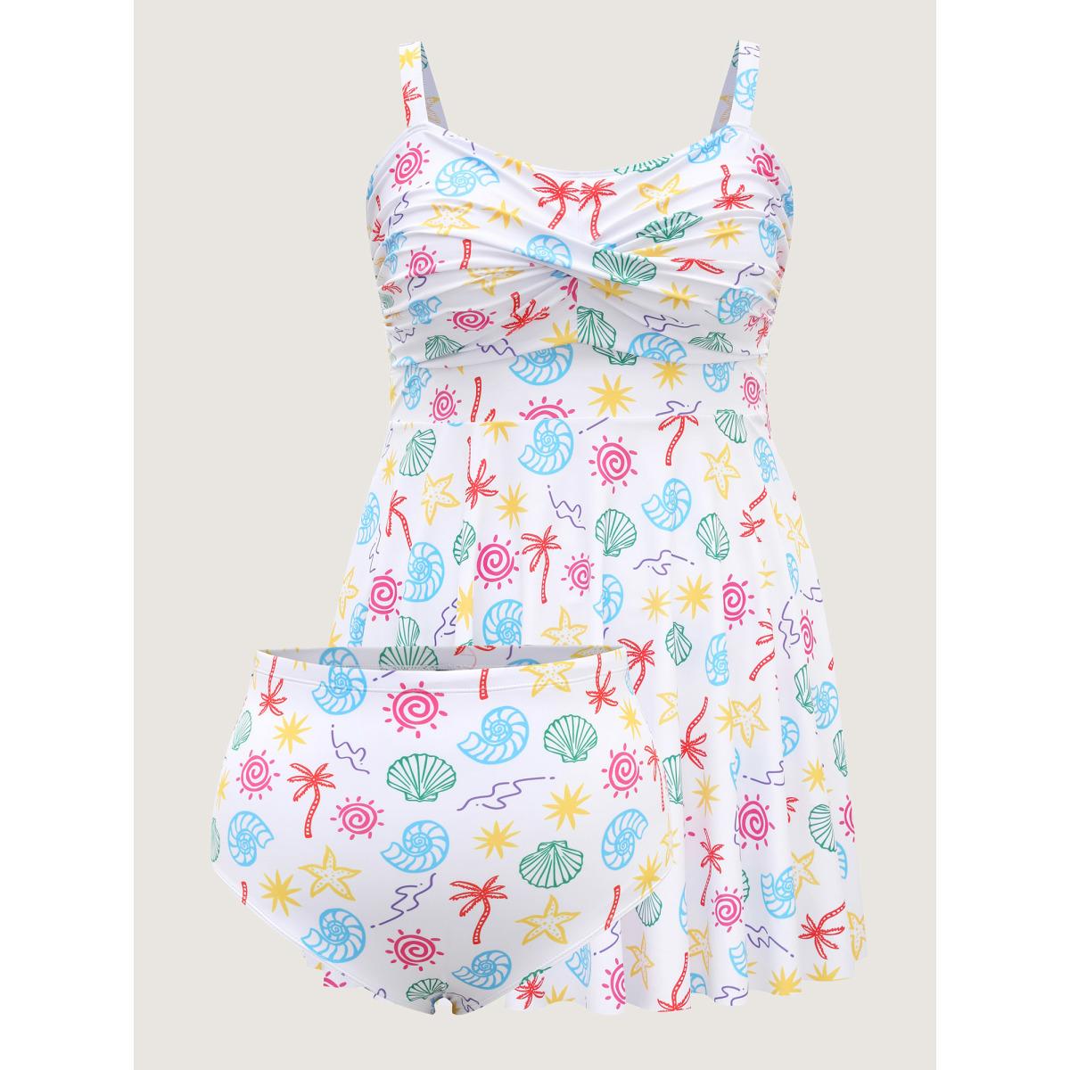 Plus Size Marine Elements Twist Front Swim Dress Women's Swimwear Ivory Resort Bodycon Heart neckline High stretch Curve Swim Dresses BloomChic 28/5X Product Image