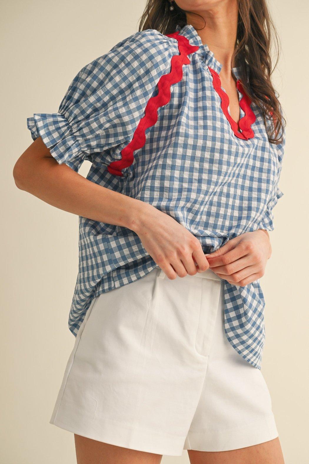 Gingham Puff Sleeve Blouse Product Image