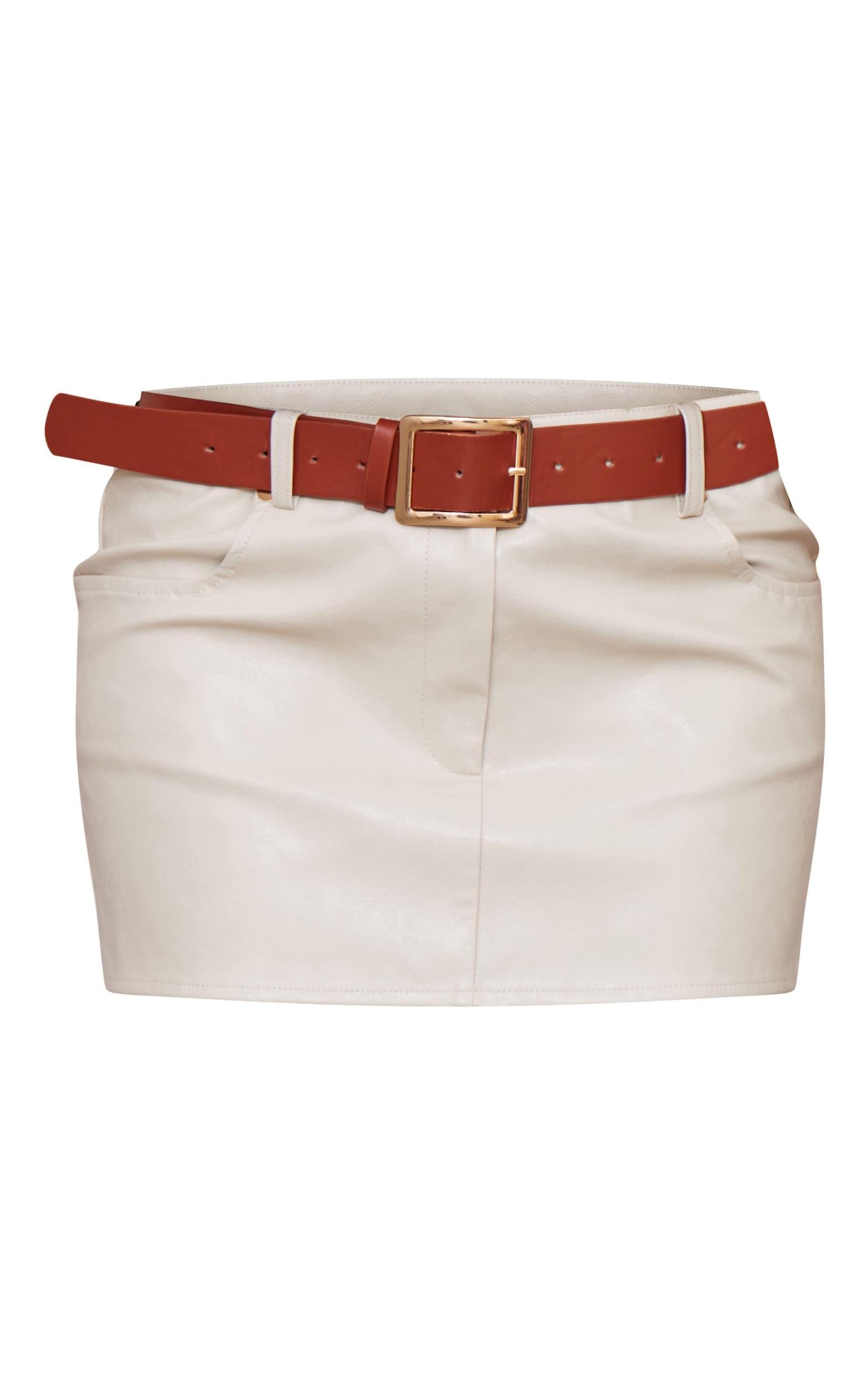 Stone Faux Leather Low Rise Belted Mini Skirt Product Image