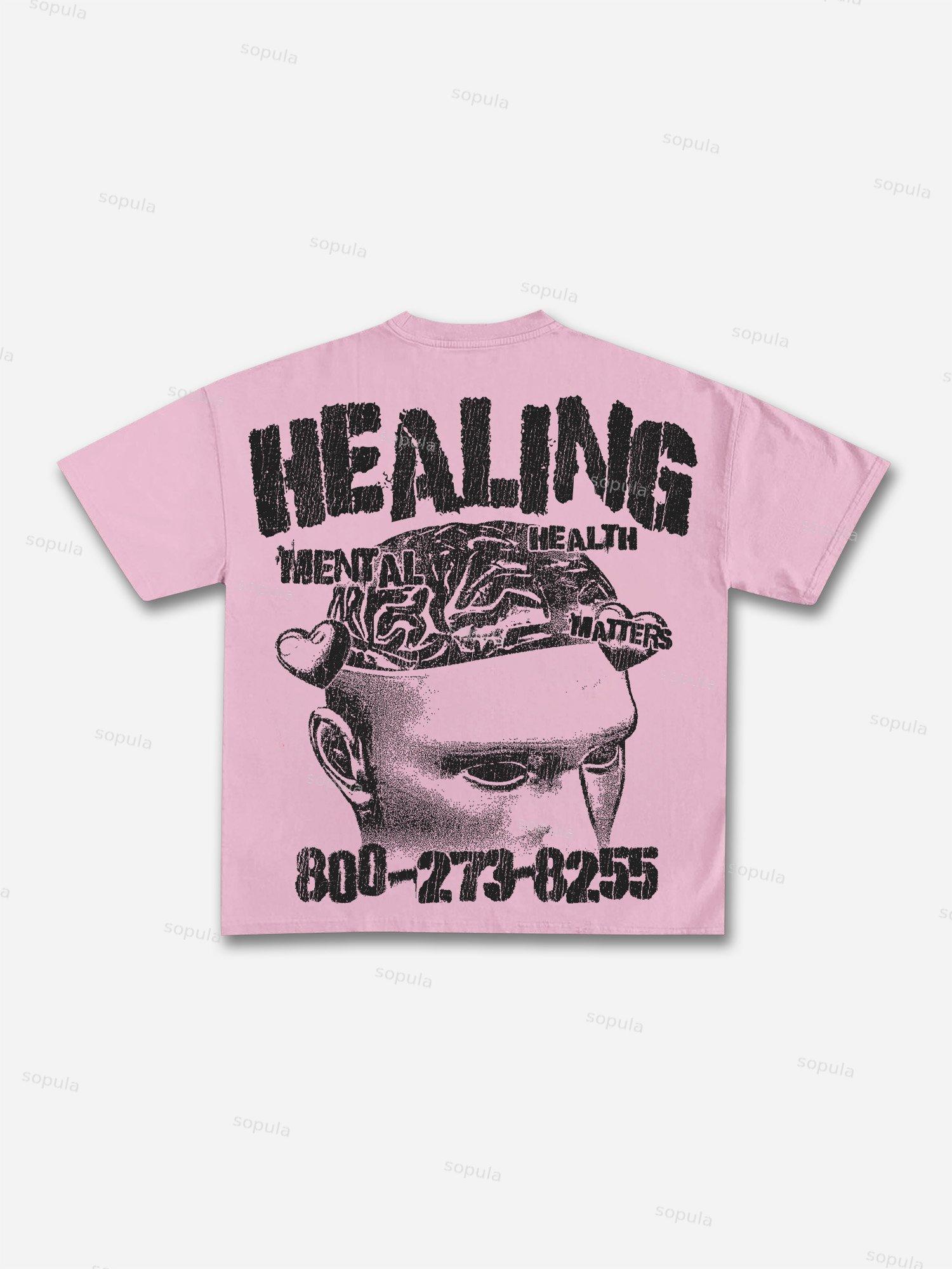Mental Health Matters Healing Print Cotton T-shirt Product Image