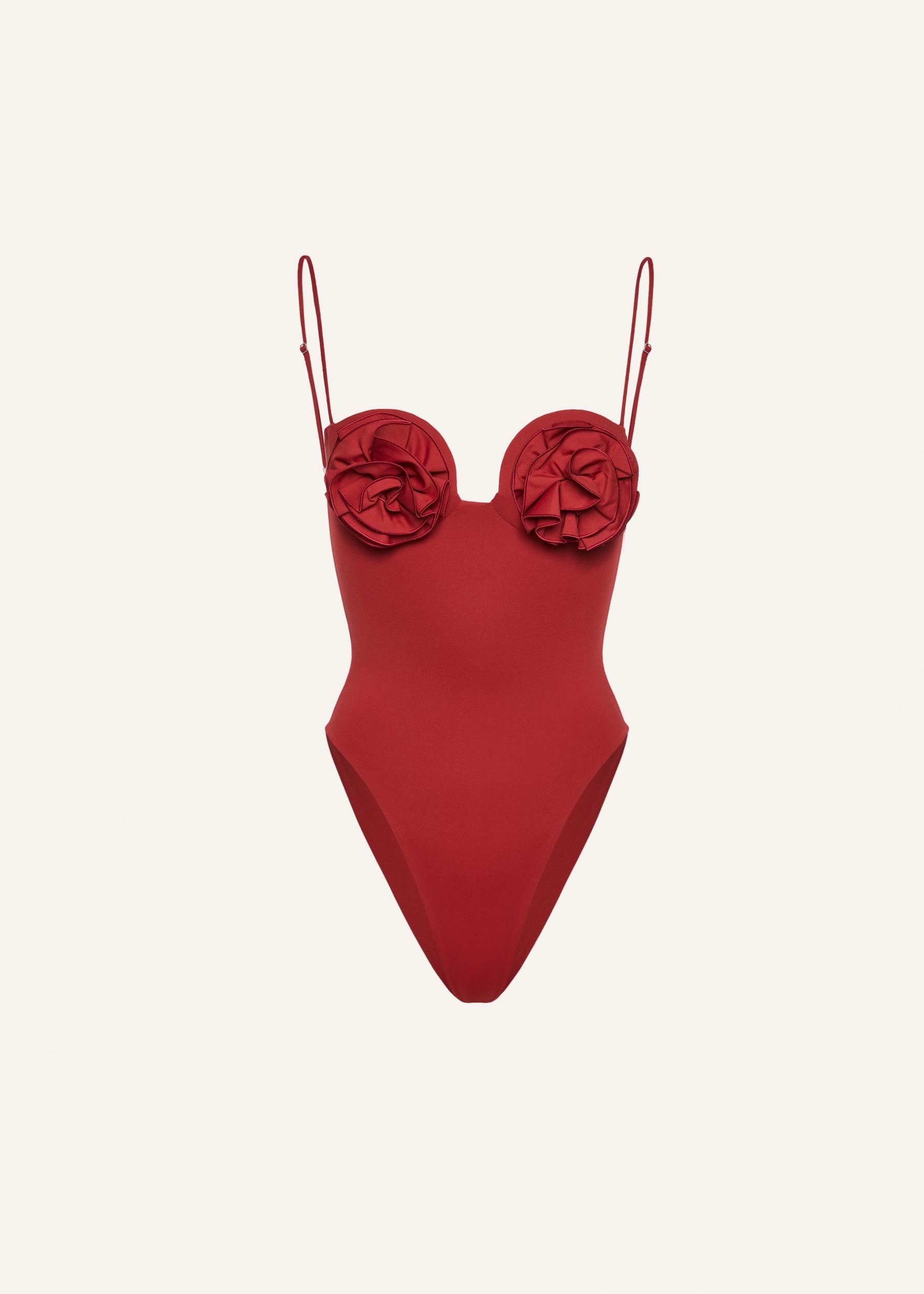 Retro bustier swimsuit in red Product Image
